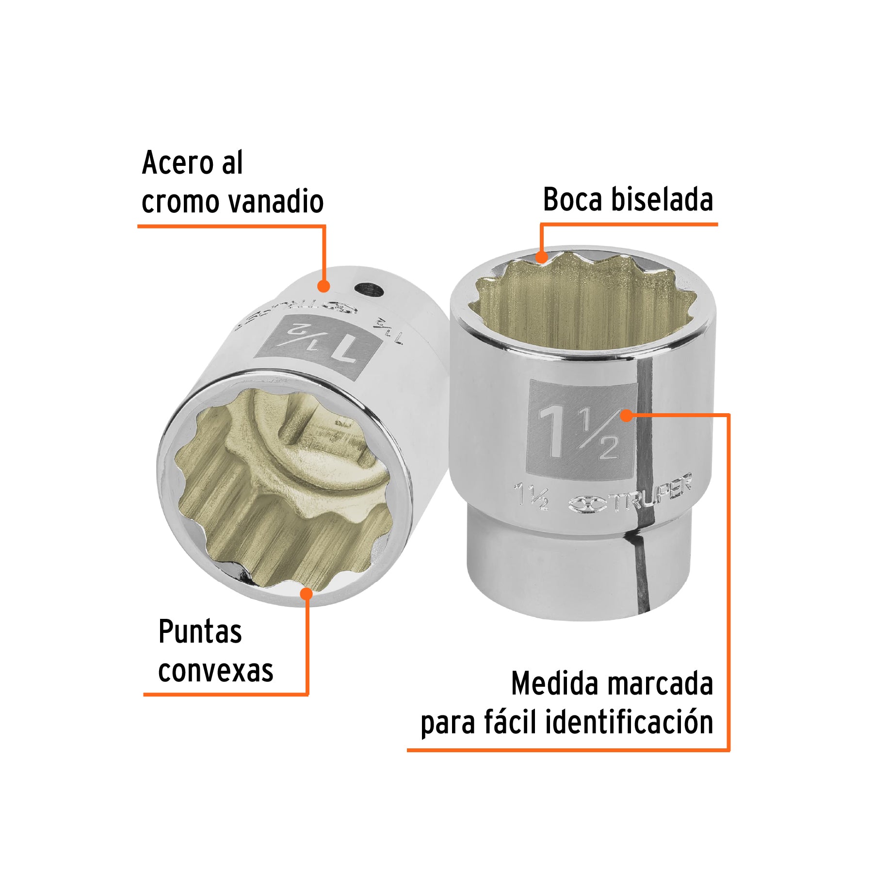 Dado de 1-1/2", 12 puntas, cuadro 3/4", TRUPER
