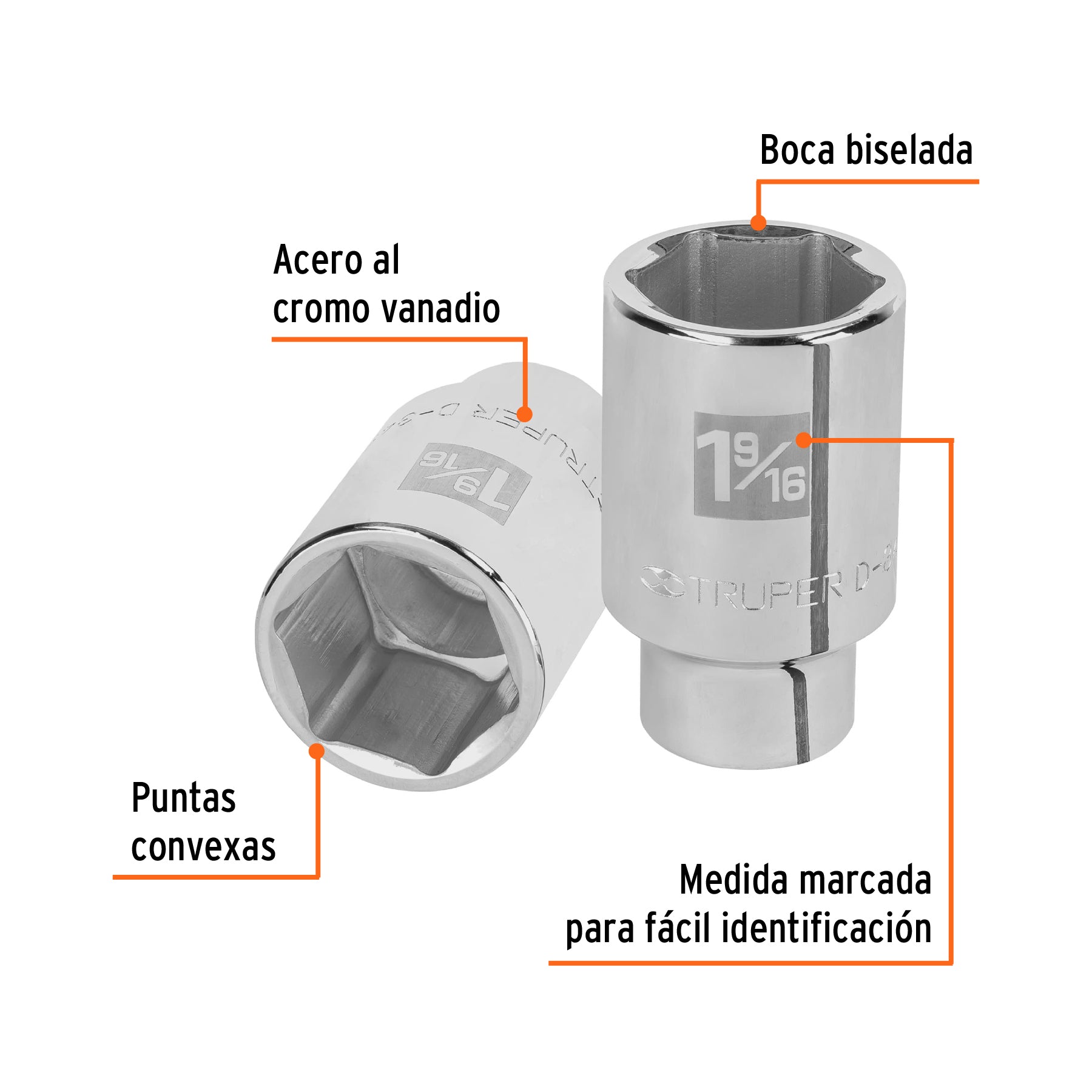 Dado largo de 1-9/16", 6 puntas, cuadro 3/4", TRUPER