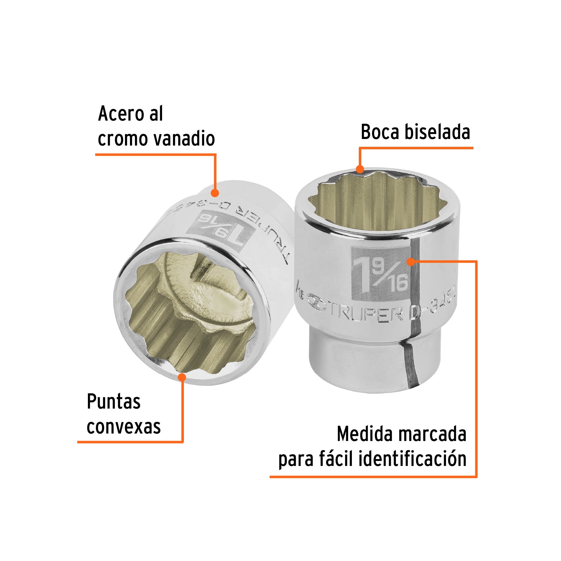 Dado de 1-9/16", 12 puntas, cuadro 3/4", TRUPER