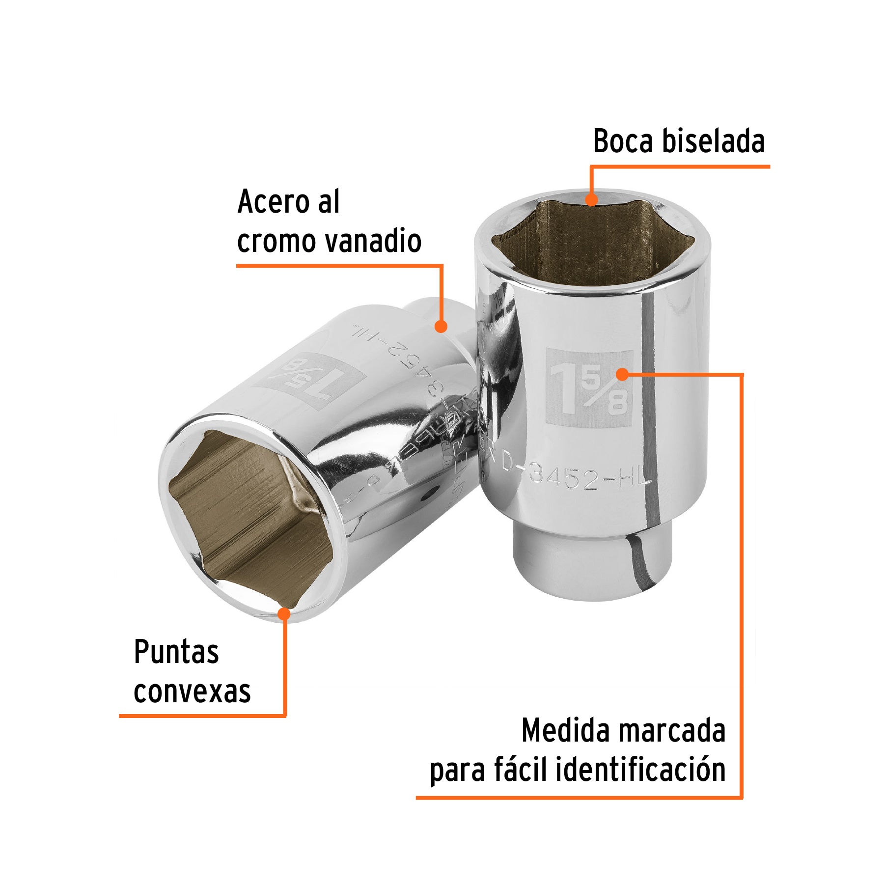 Dado largo de 1-5/8", 6 puntas, cuadro 3/4", TRUPER