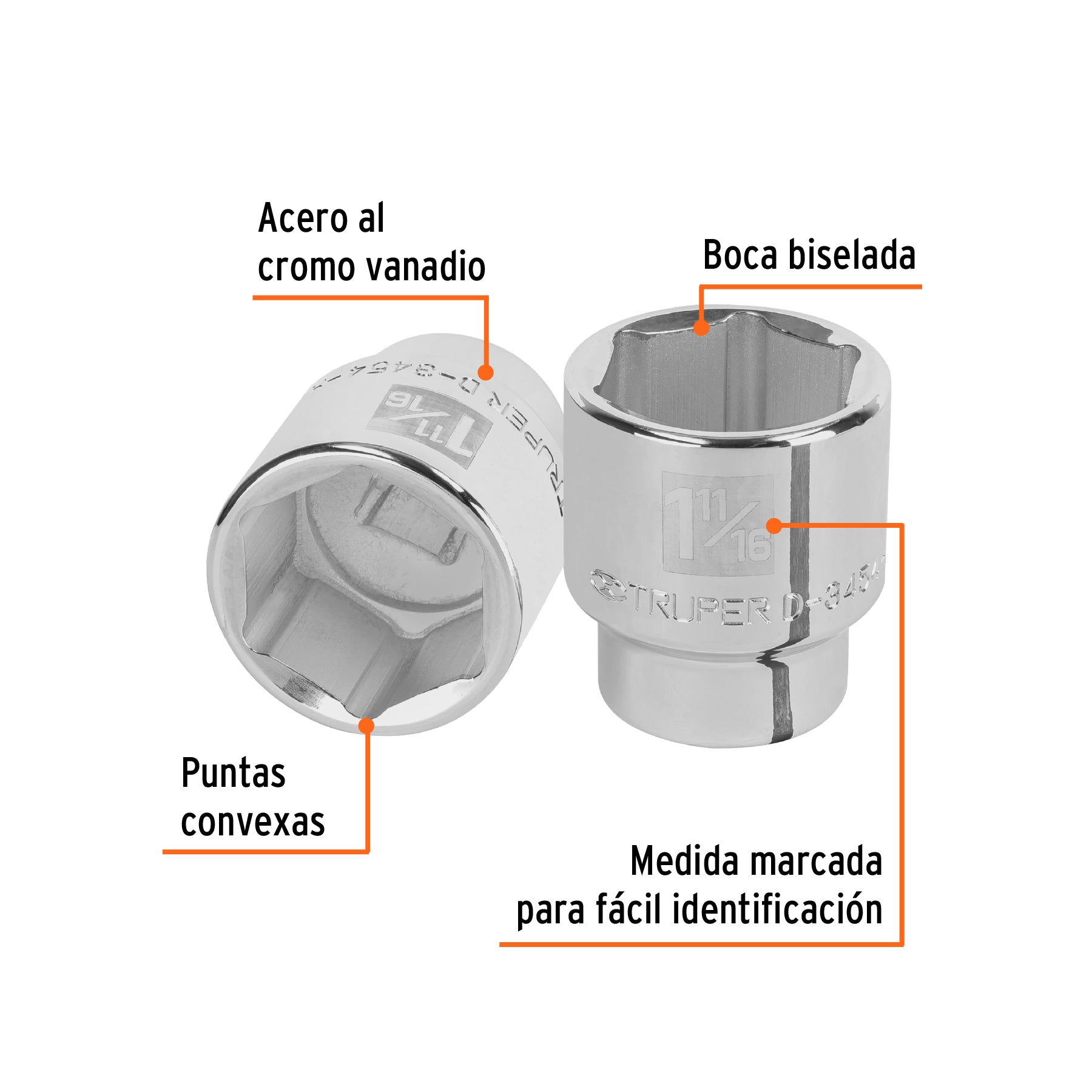 Dado de 1-11/16", 6 puntas, cuadro 3/4", TRUPER