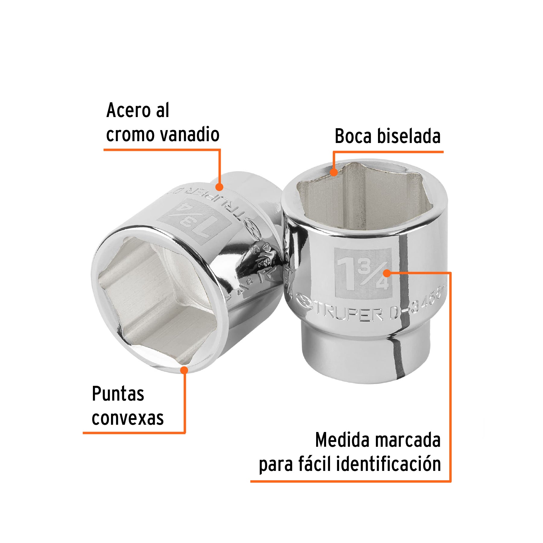 Dado de 1-3/4", 6 puntas, cuadro 3/4", TRUPER