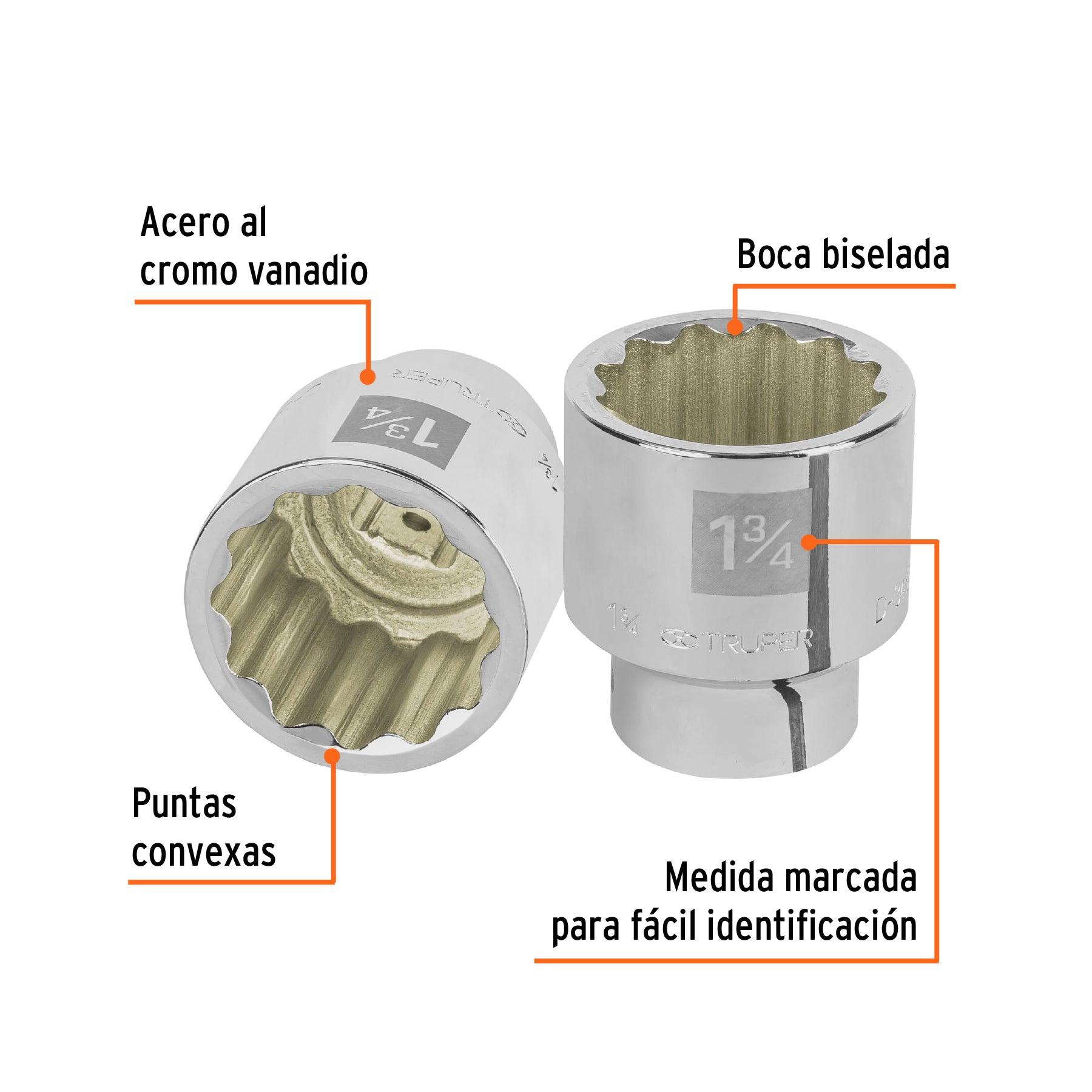 Dado de 1-3/4", 12 puntas, cuadro 3/4", TRUPER