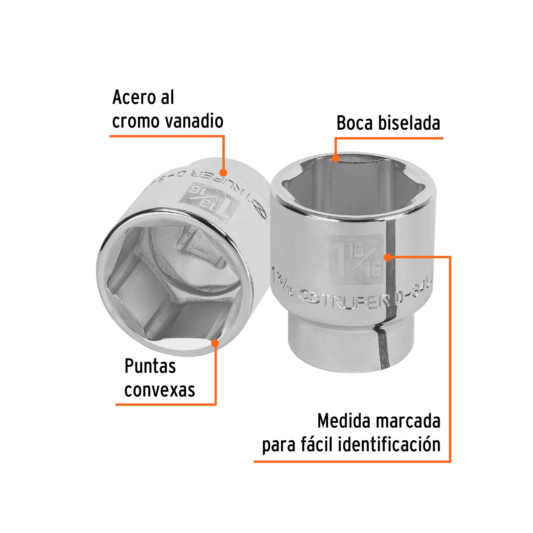 Dado de 1-13/16", 6 puntas, cuadro 3/4", TRUPER