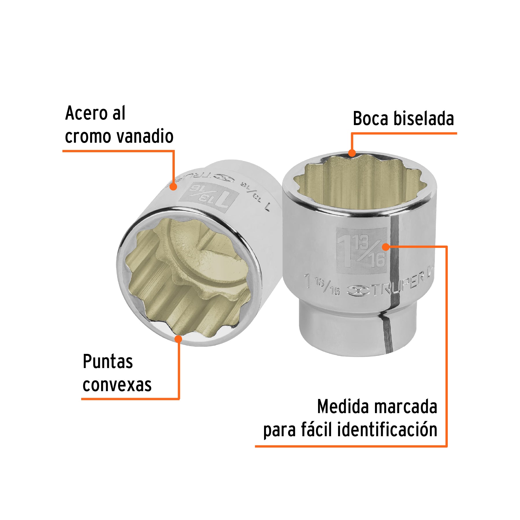 Dado de 1-13/16", 12 puntas, cuadro 3/4", TRUPER