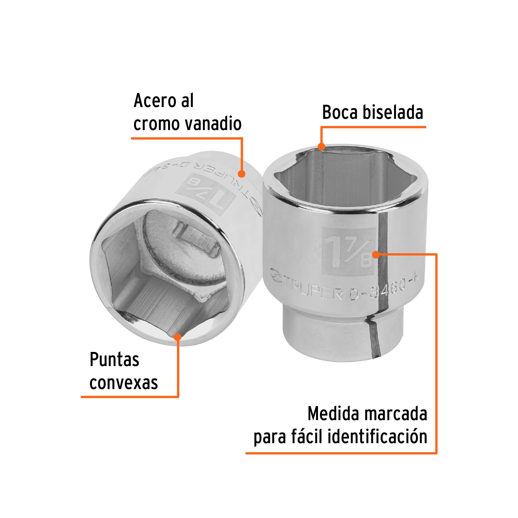 Dado de 1-7/8", 6 puntas, cuadro 3/4", TRUPER
