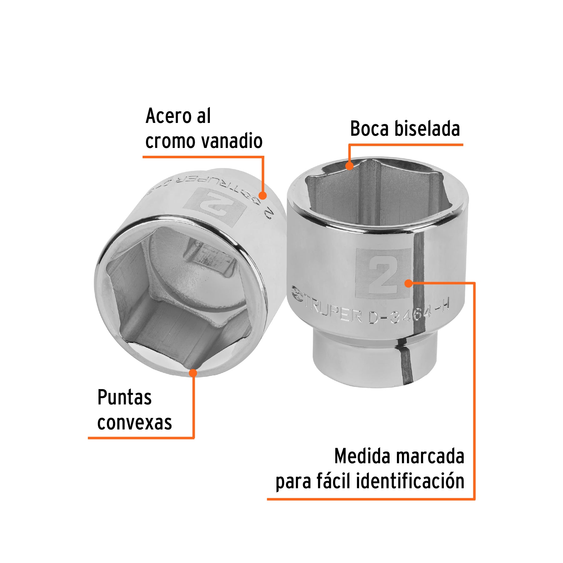 Dado de 2", 6 puntas, cuadro 3/4", TRUPER