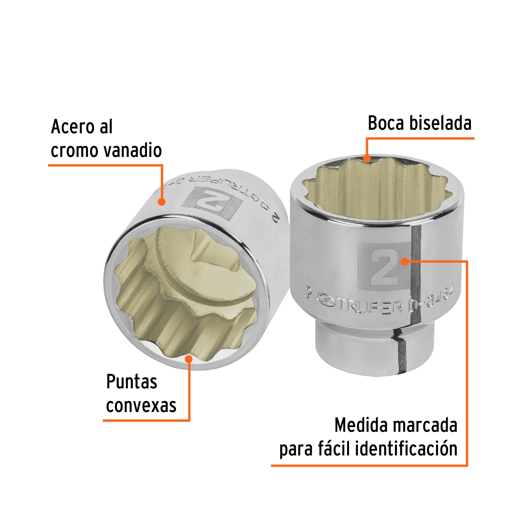 Dado de 2", 12 puntas, cuadro 3/4", TRUPER