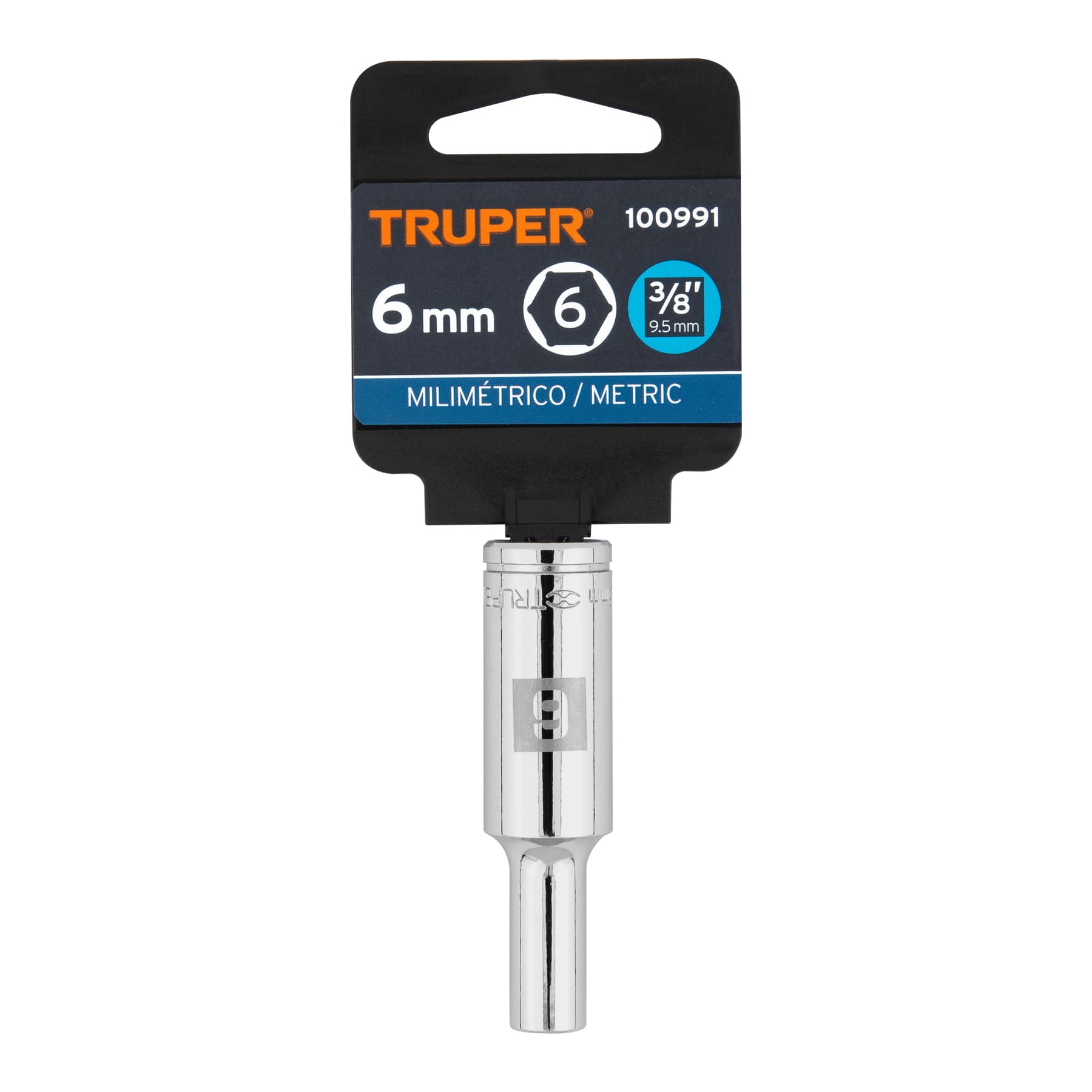 Dado largo de 6 mm, 6 puntas, cuadro 3/8", TRUPER