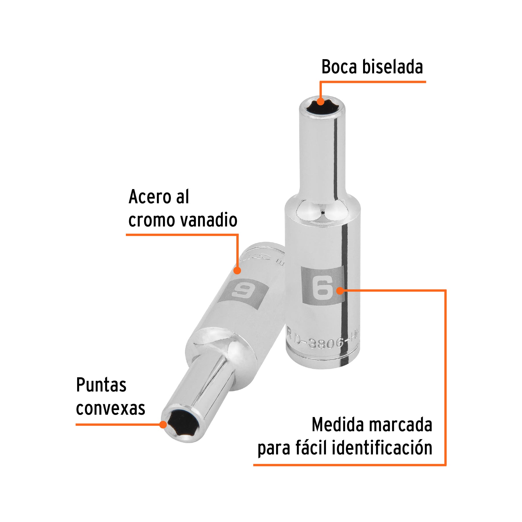 Dado largo de 6 mm, 6 puntas, cuadro 3/8", TRUPER