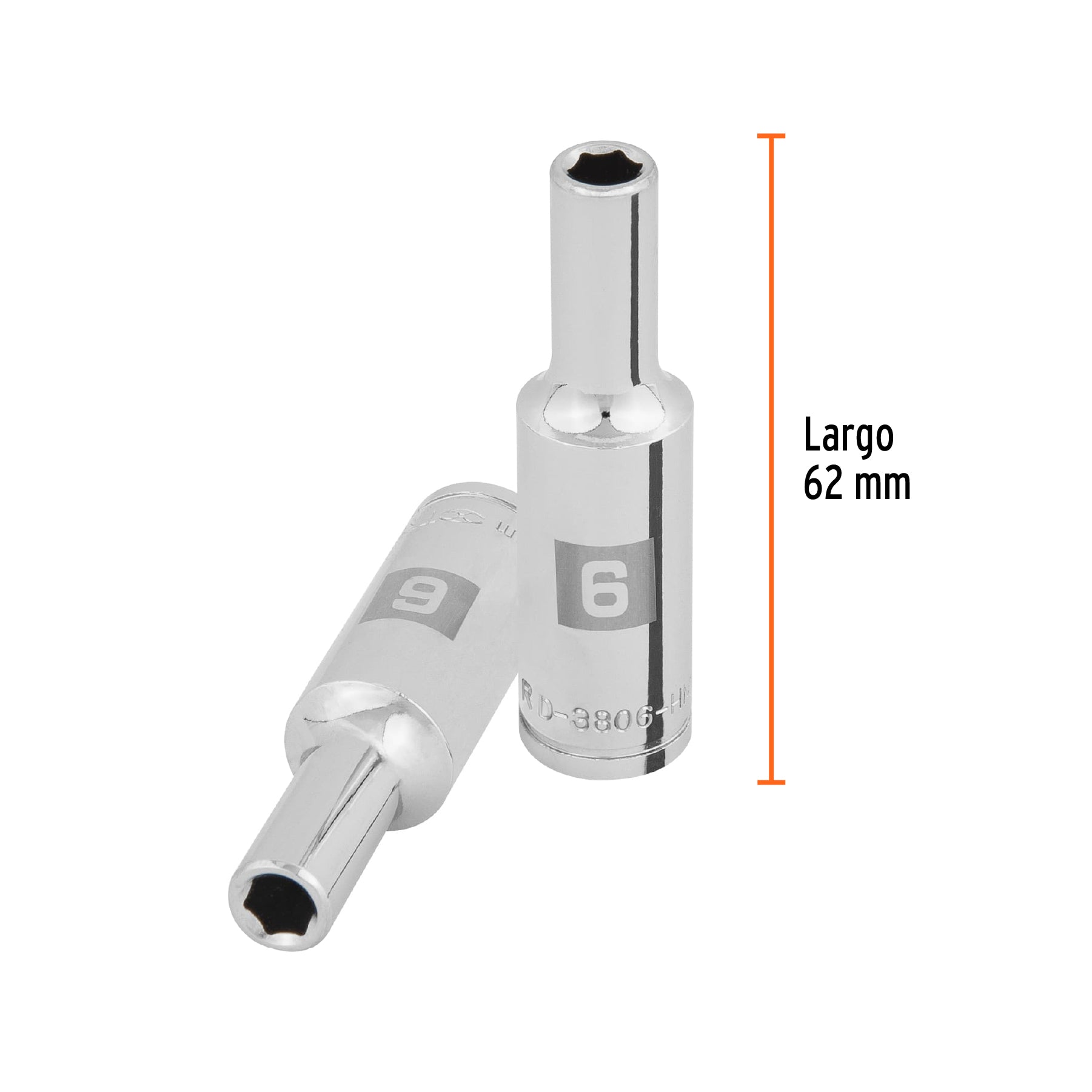 Dado largo de 6 mm, 6 puntas, cuadro 3/8", TRUPER