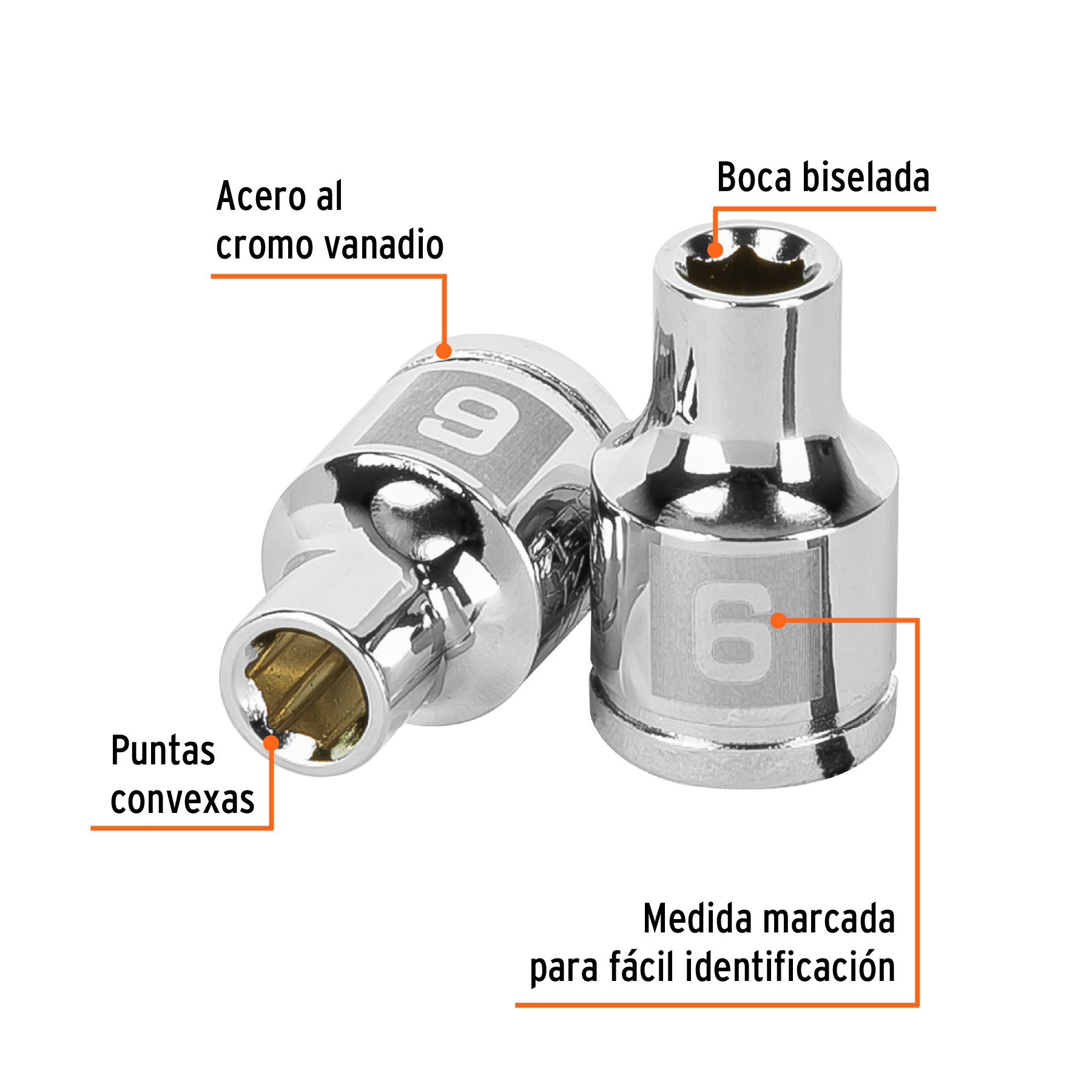 Dado de 6 mm, 6 puntas, cuadro 3/8", TRUPER