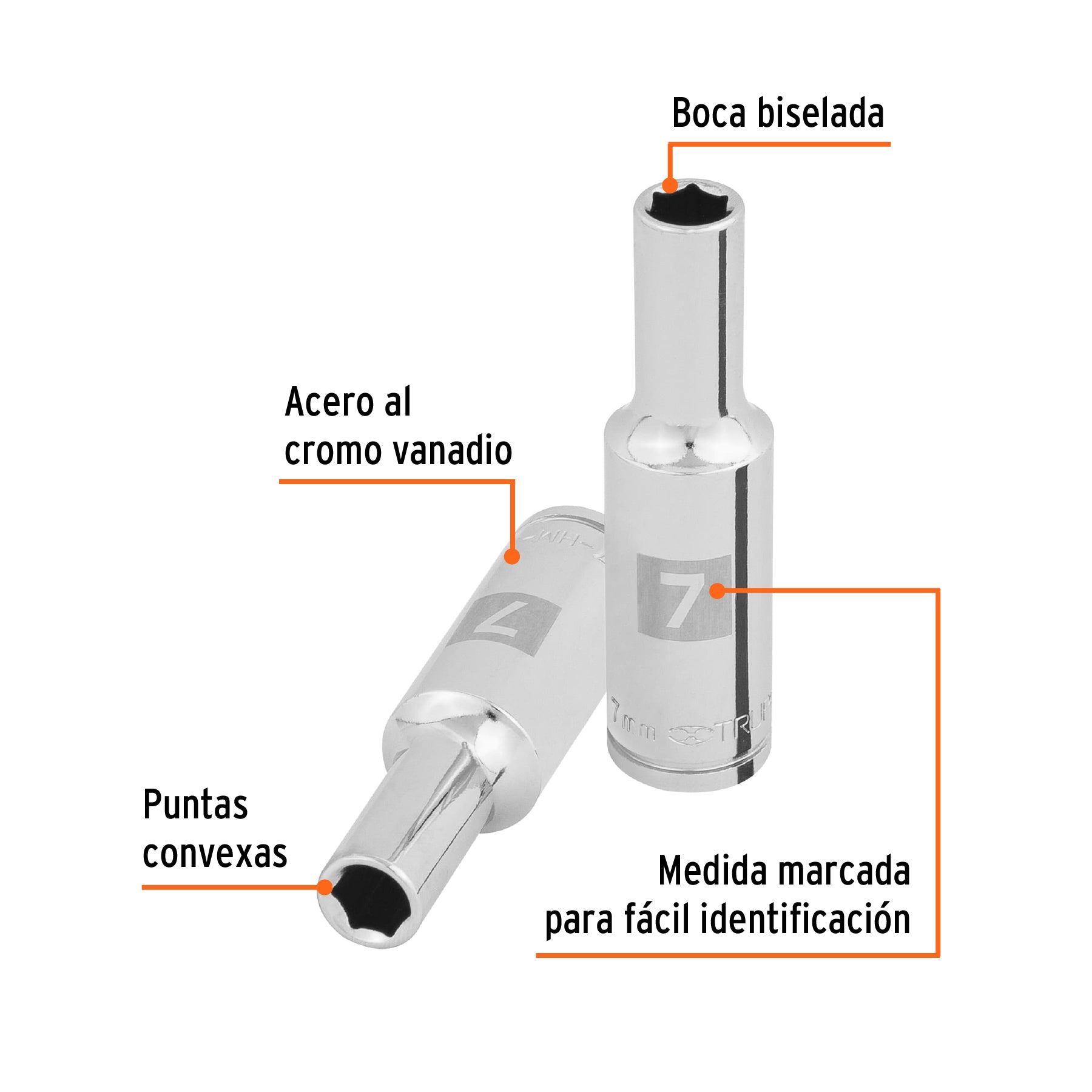 Dado largo de 7 mm, 6 puntas, cuadro 3/8", TRUPER