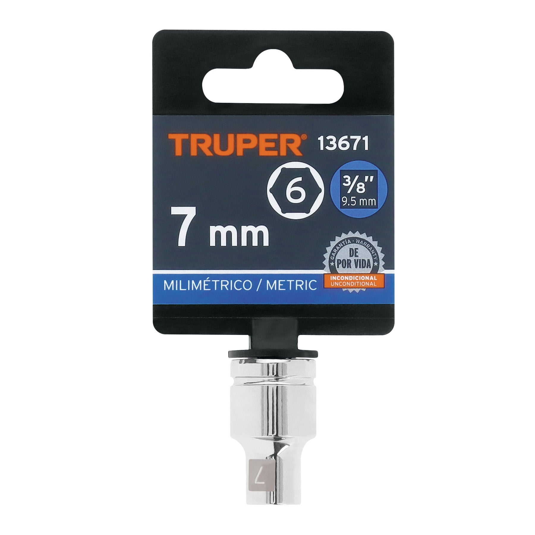 Dado de 7 mm, 6 puntas, cuadro 3/8", TRUPER
