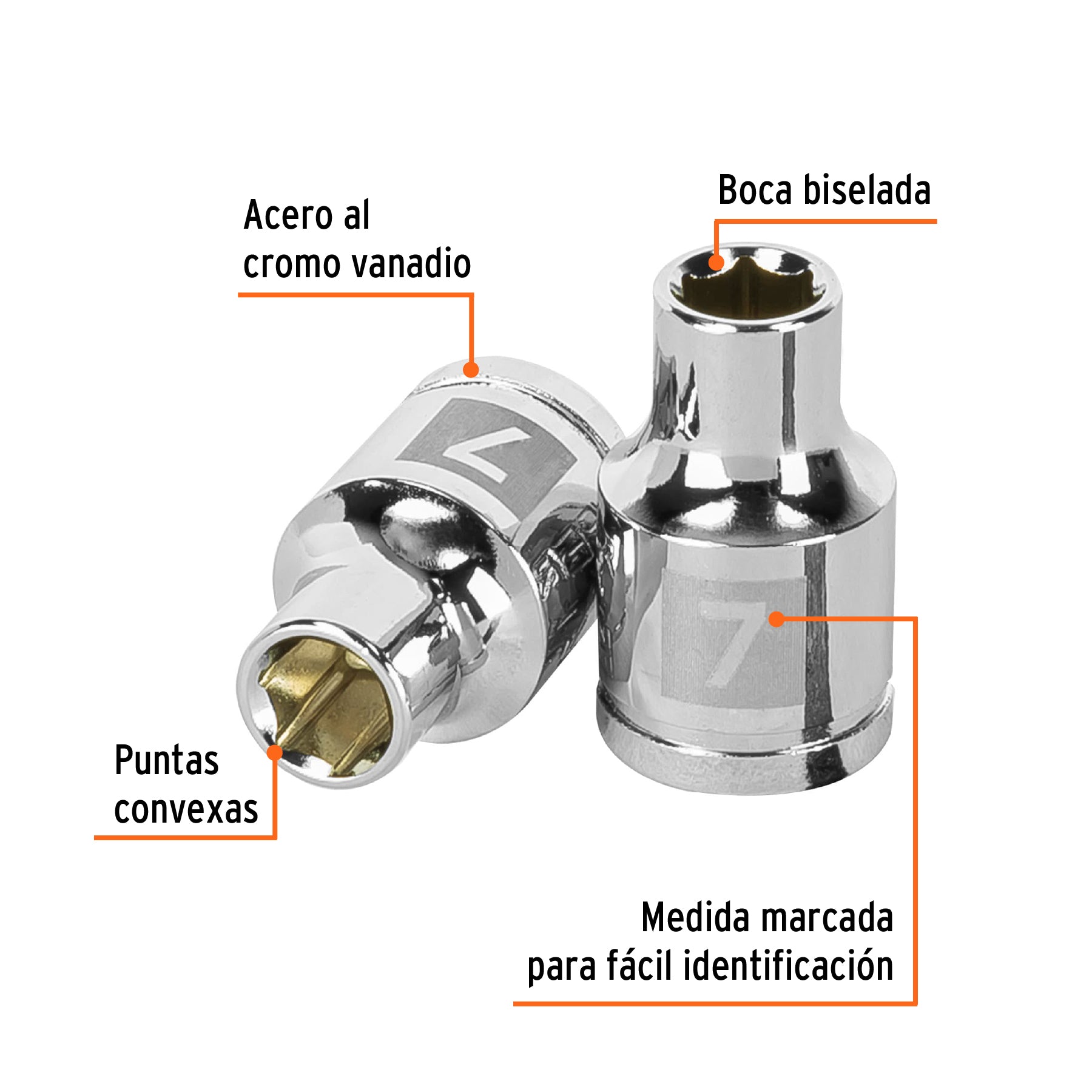 Dado de 7 mm, 6 puntas, cuadro 3/8", TRUPER