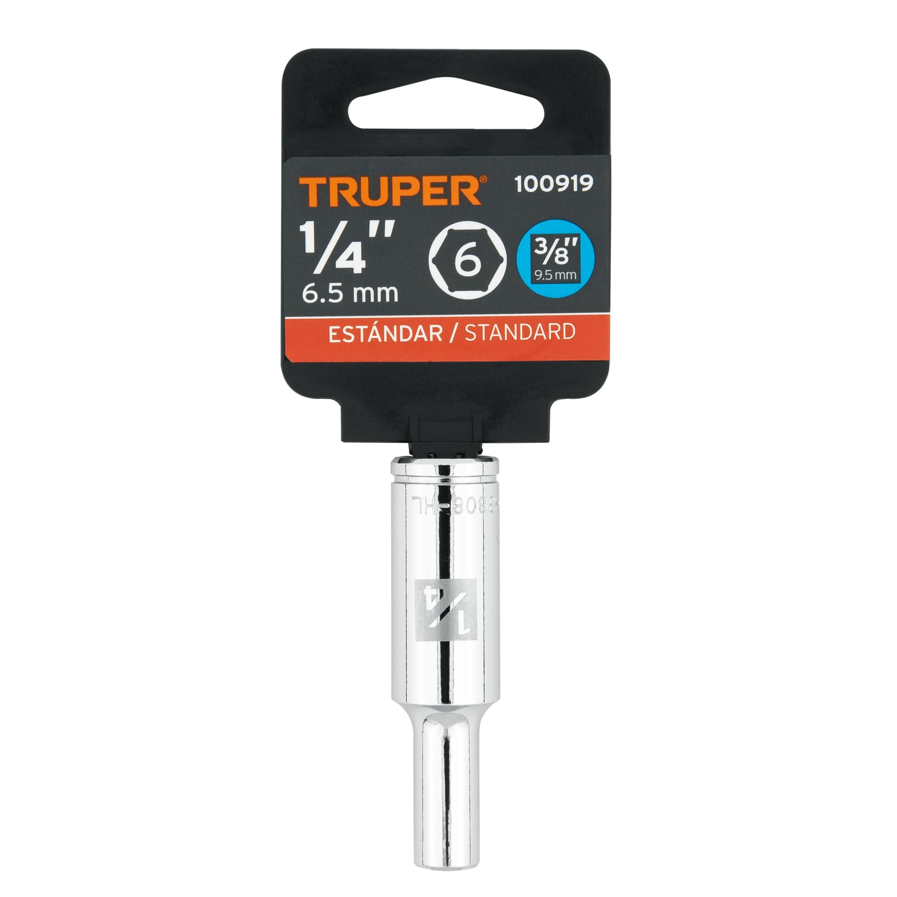 Dado largo de 1/4", 6 puntas, cuadro 3/8", TRUPER