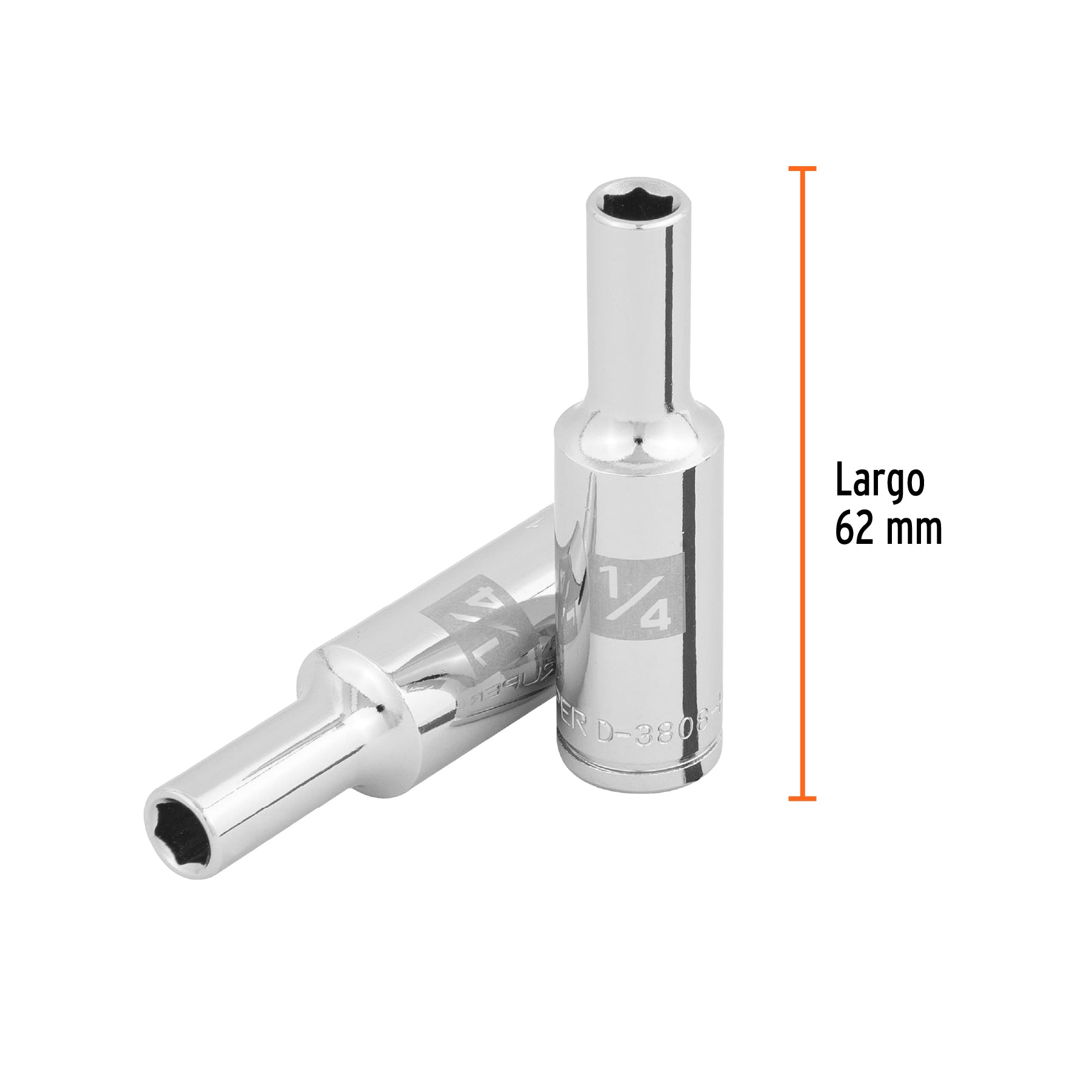 Dado largo de 1/4", 6 puntas, cuadro 3/8", TRUPER