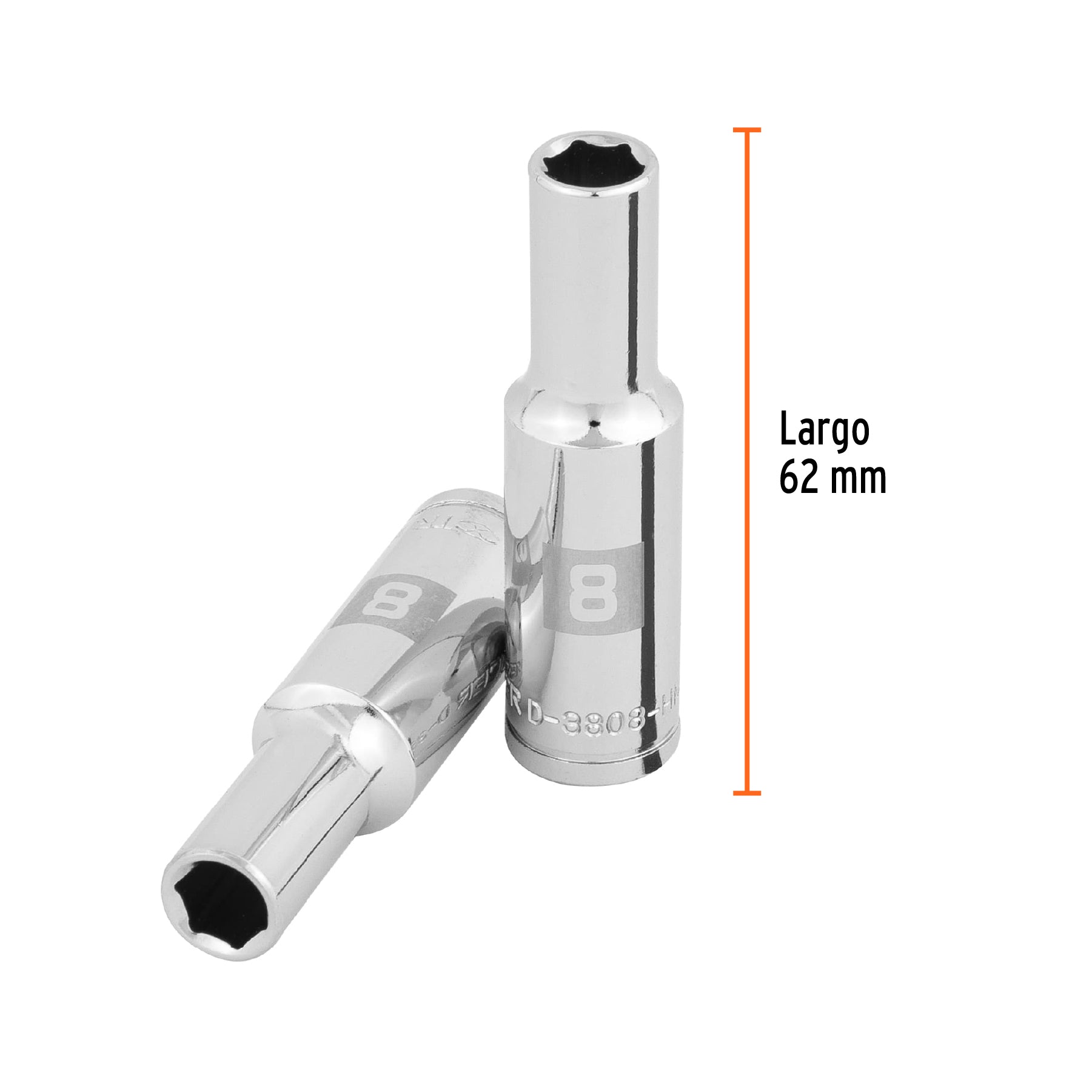 Dado largo de 8 mm, 6 puntas, cuadro 3/8", TRUPER