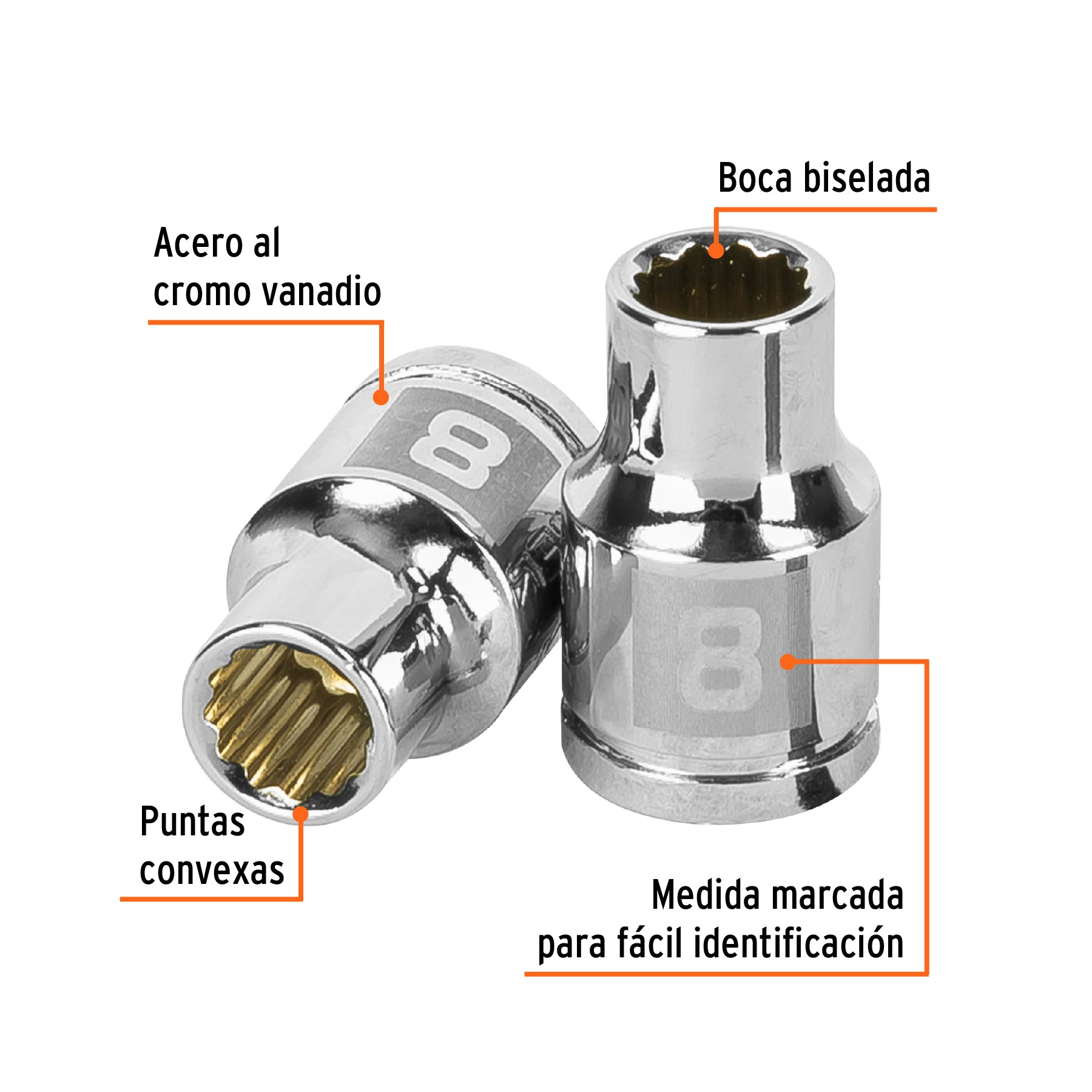Dado de 8 mm, 12 puntas, cuadro 3/8", TRUPER