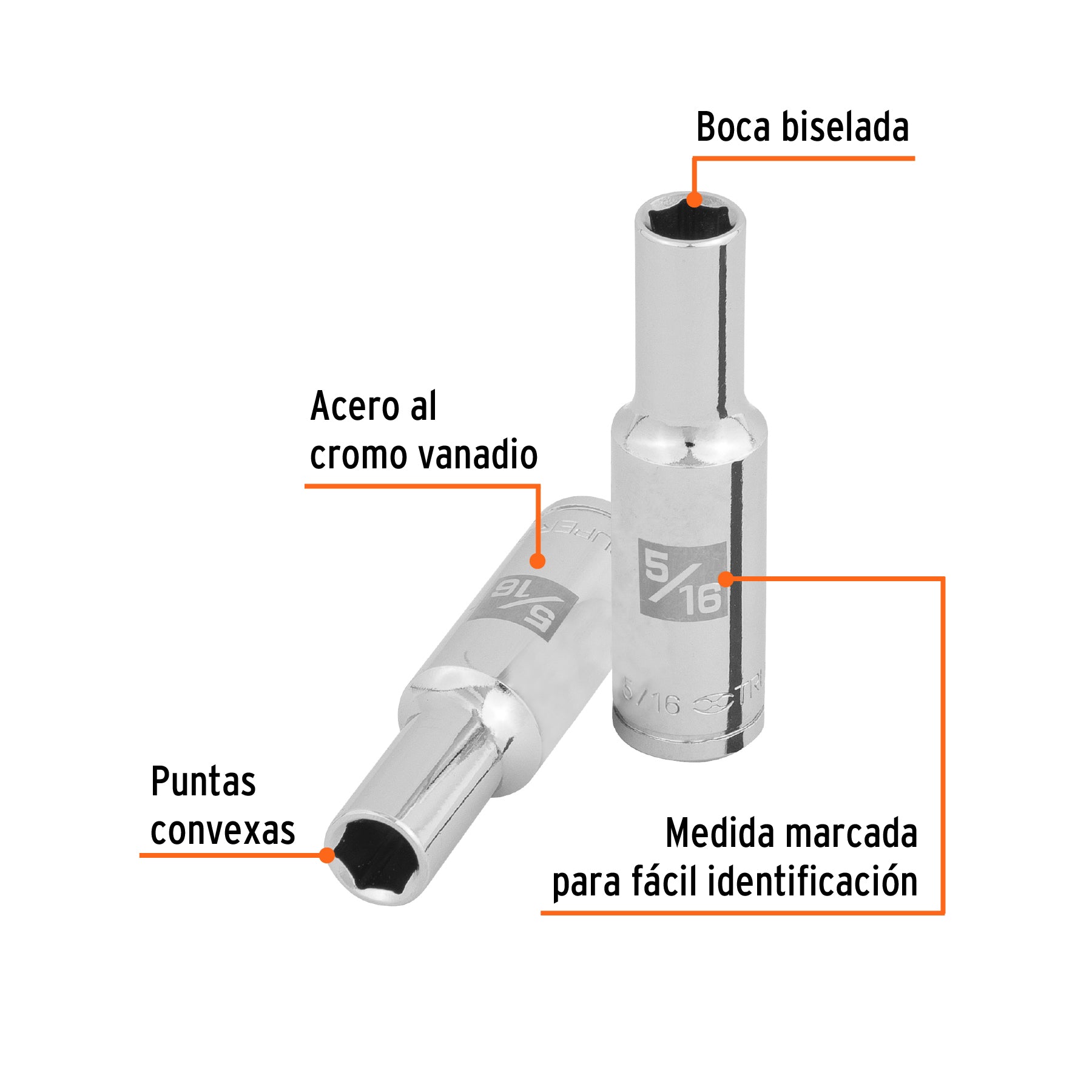 Dado largo de 5/16", 6 puntas, cuadro 3/8", TRUPER