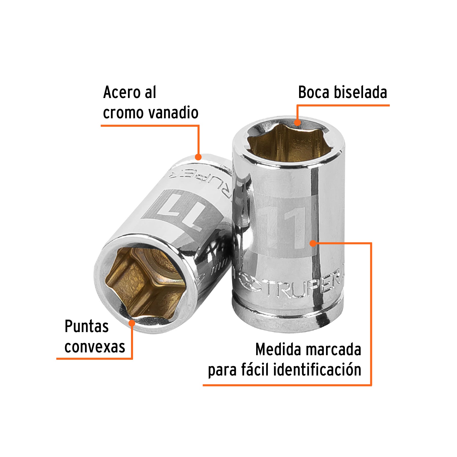 Dado de 11 mm, 6 puntas, cuadro 3/8", TRUPER