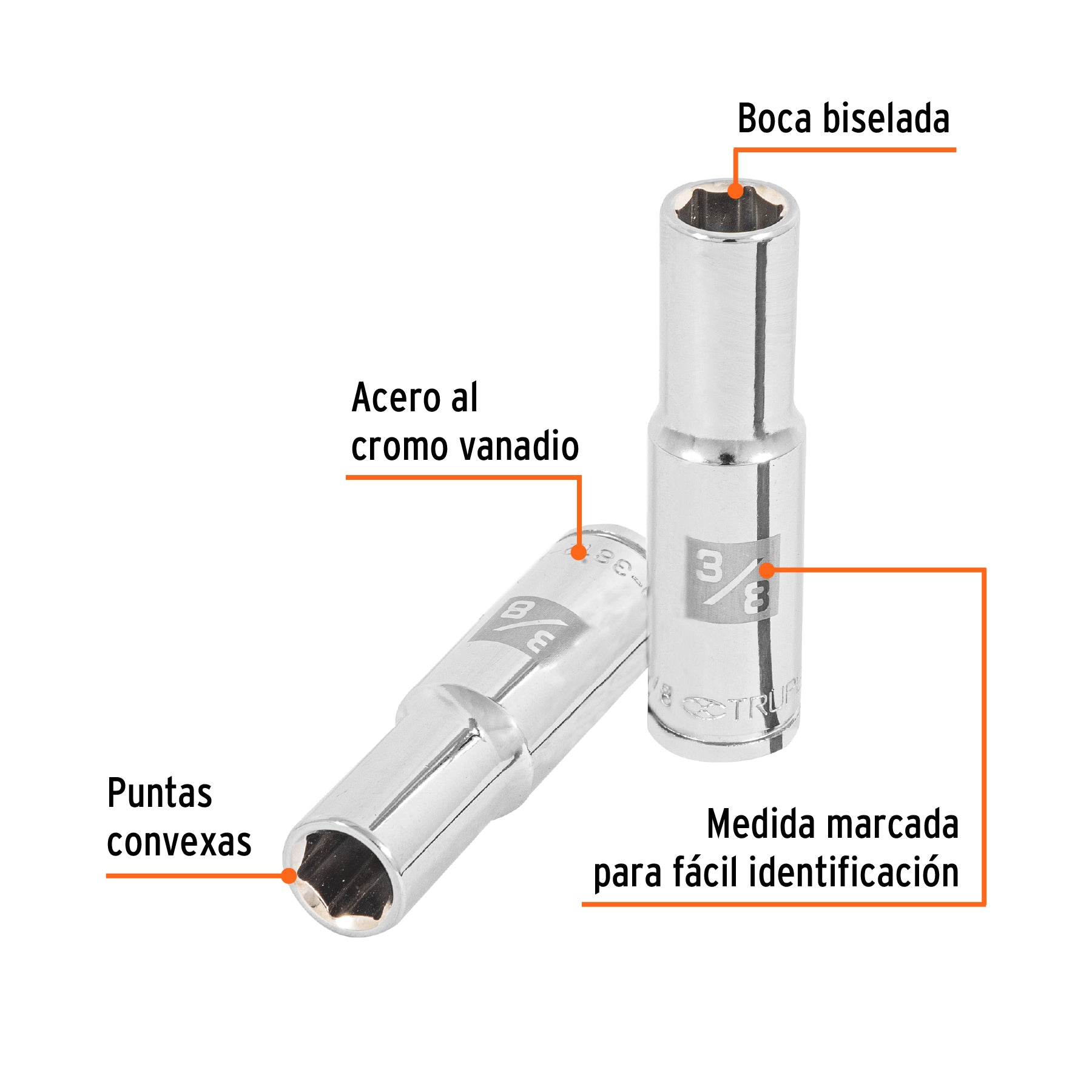 Dado largo de 3/8", 6 puntas, cuadro 3/8", TRUPER