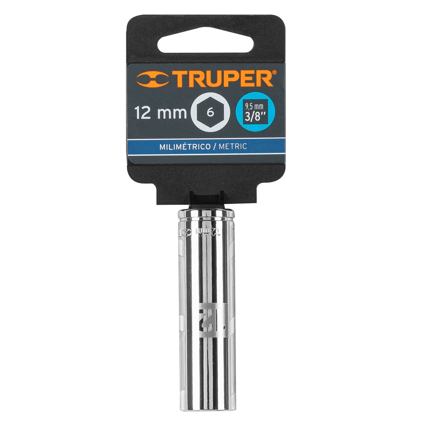 Dado largo de 12 mm, 6 puntas, cuadro 3/8", TRUPER