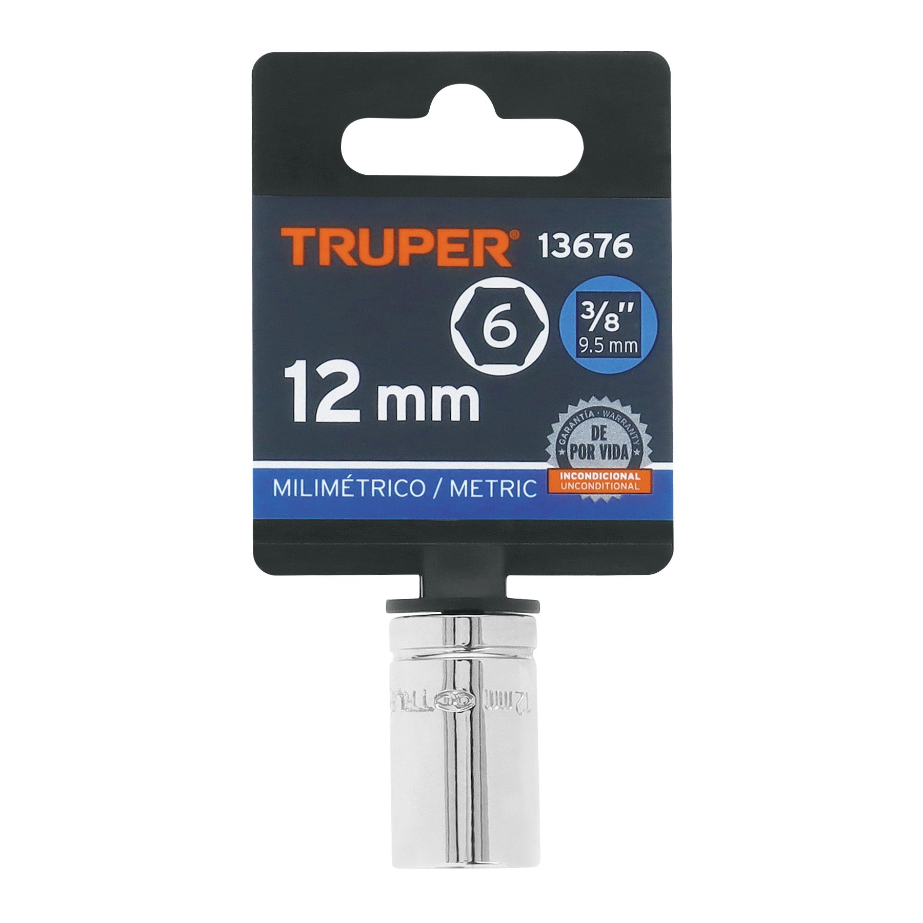 Dado de 12 mm, 6 puntas, cuadro 3/8", TRUPER