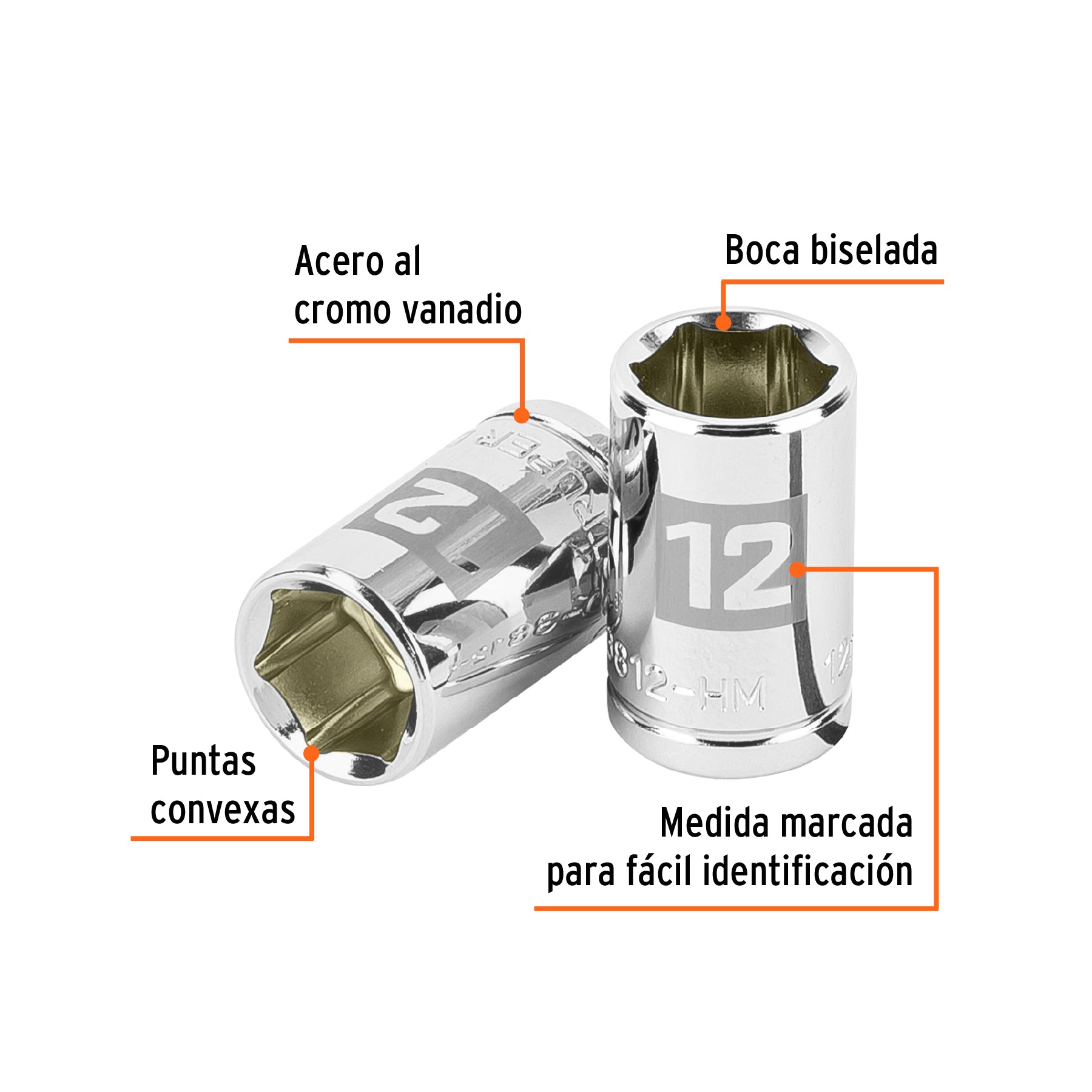 Dado de 12 mm, 6 puntas, cuadro 3/8", TRUPER