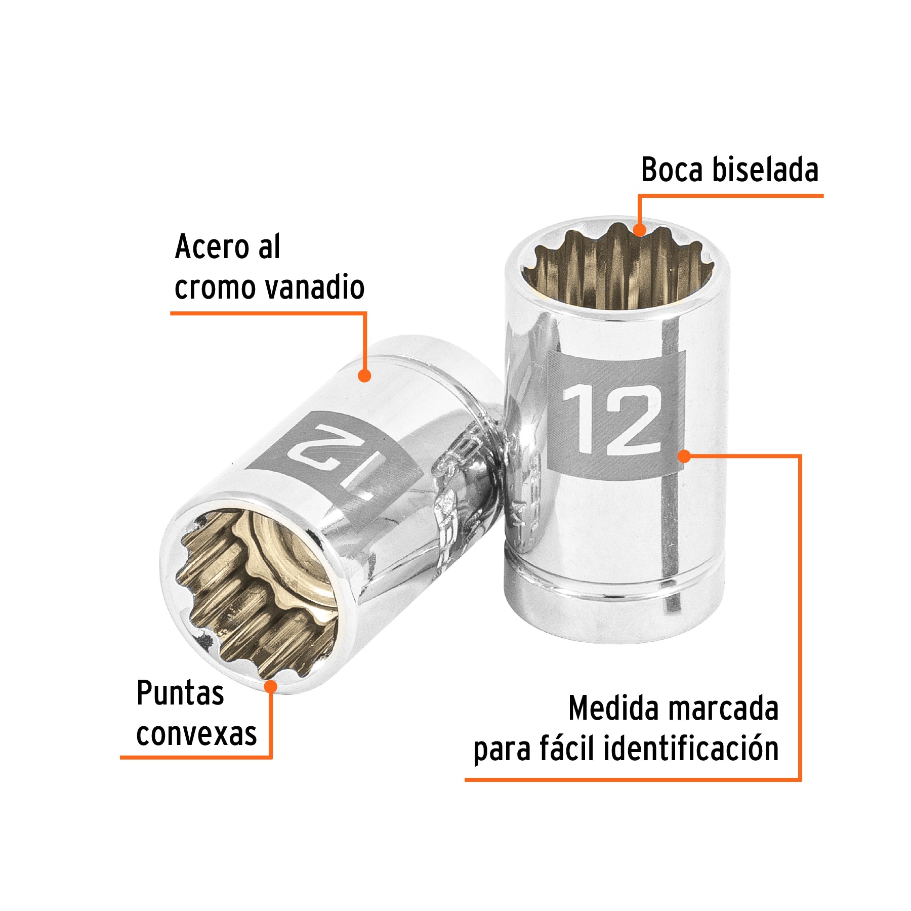 Dado de 12 mm, 12 puntas, cuadro 3/8", TRUPER