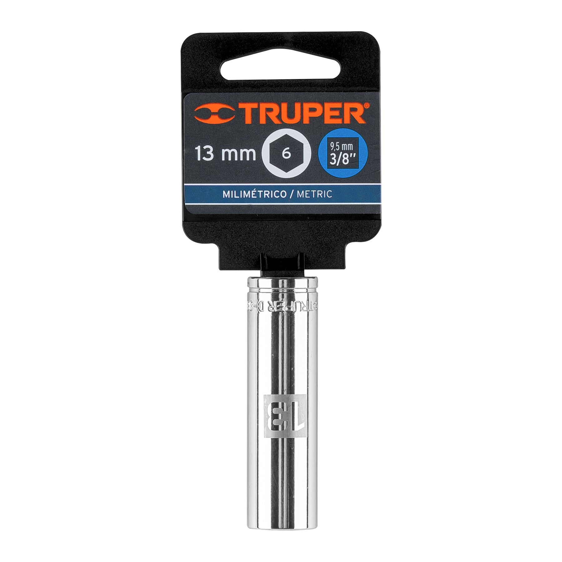 Dado largo de 13 mm, 6 puntas, cuadro 3/8", TRUPER