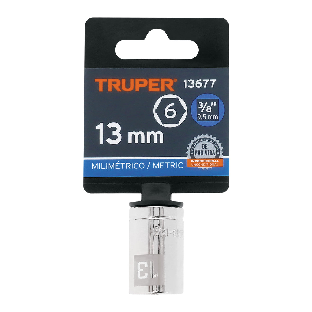 Dado de 13 mm, 6 puntas, cuadro 3/8", TRUPER