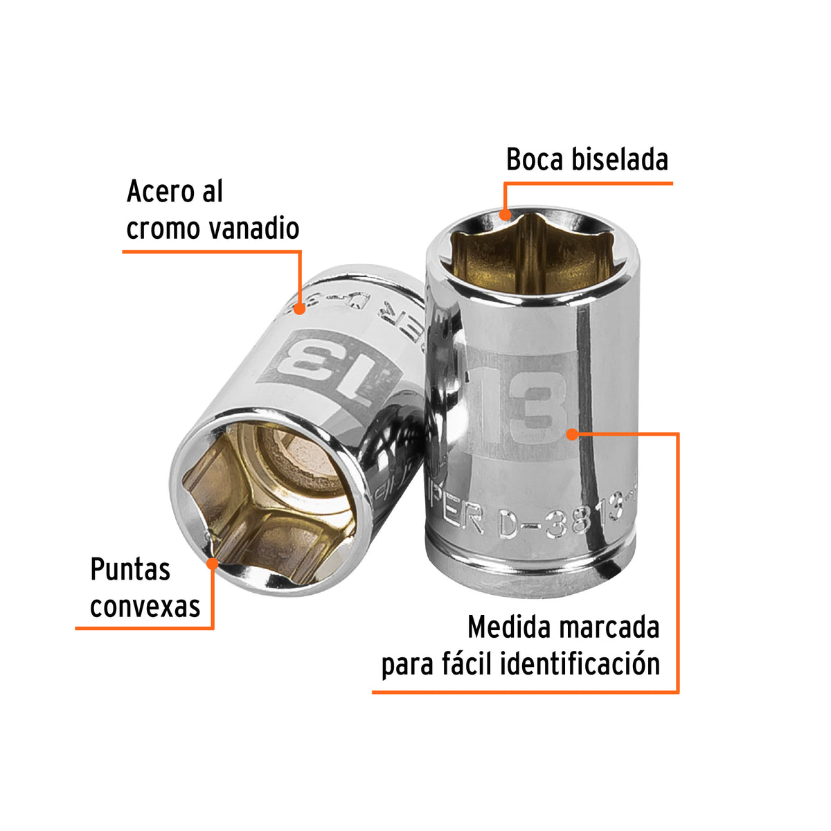 Dado de 13 mm, 6 puntas, cuadro 3/8", TRUPER