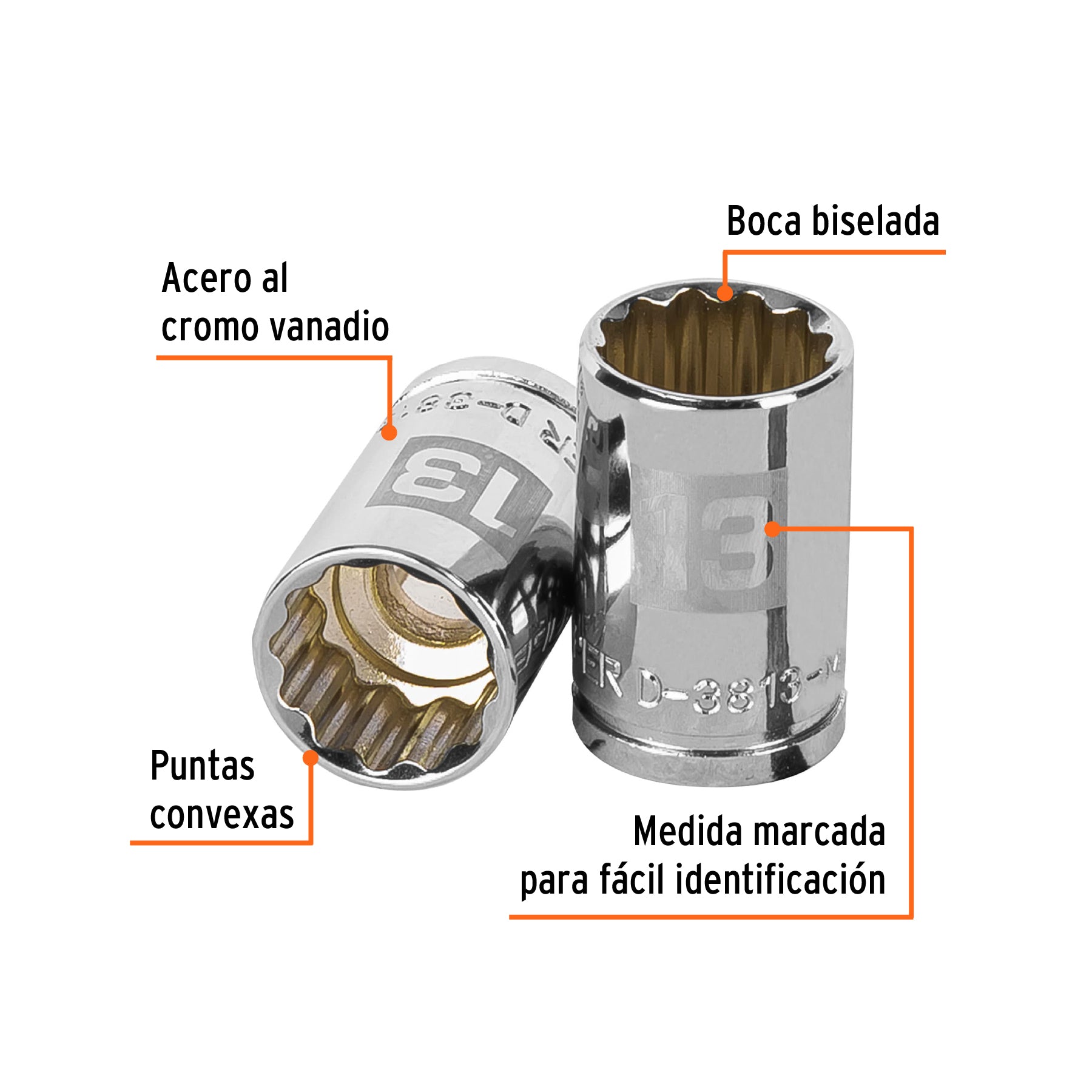 Dado de 13 mm, 12 puntas, cuadro 3/8", TRUPER