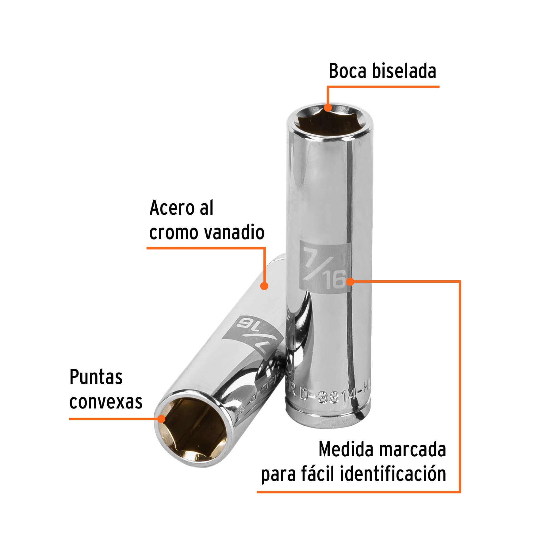 Dado largo de 7/16", 6 puntas, cuadro 3/8", TRUPER