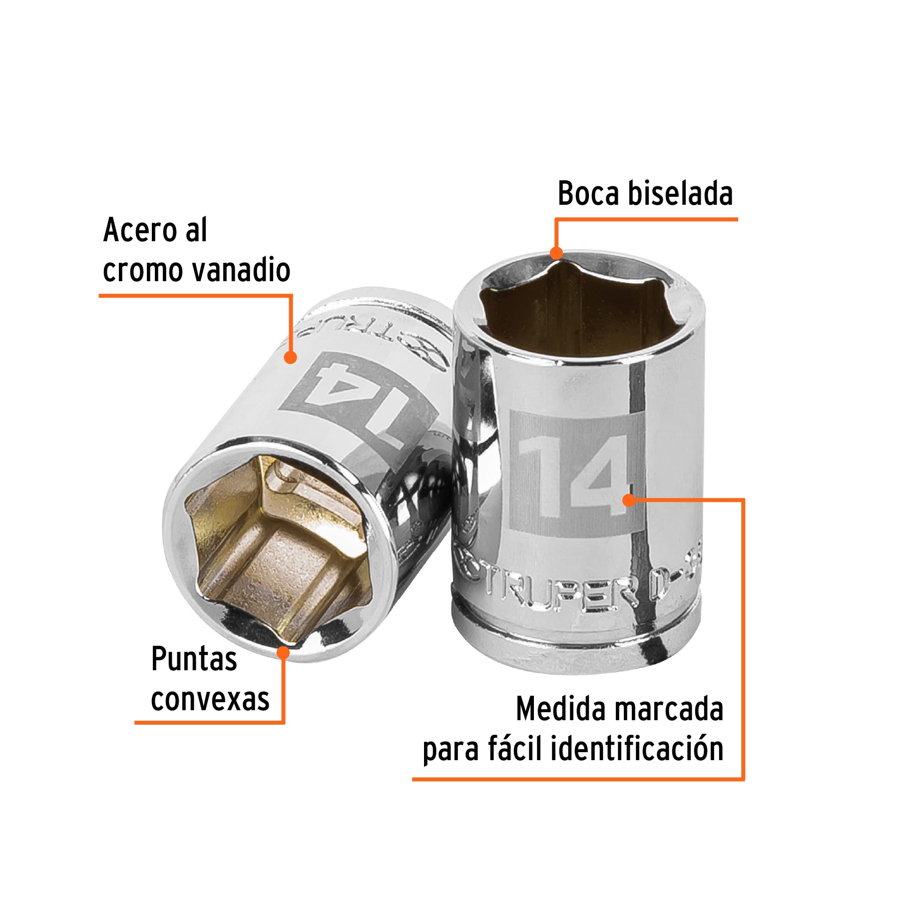 Dado de 14 mm, 6 puntas, cuadro 3/8", TRUPER
