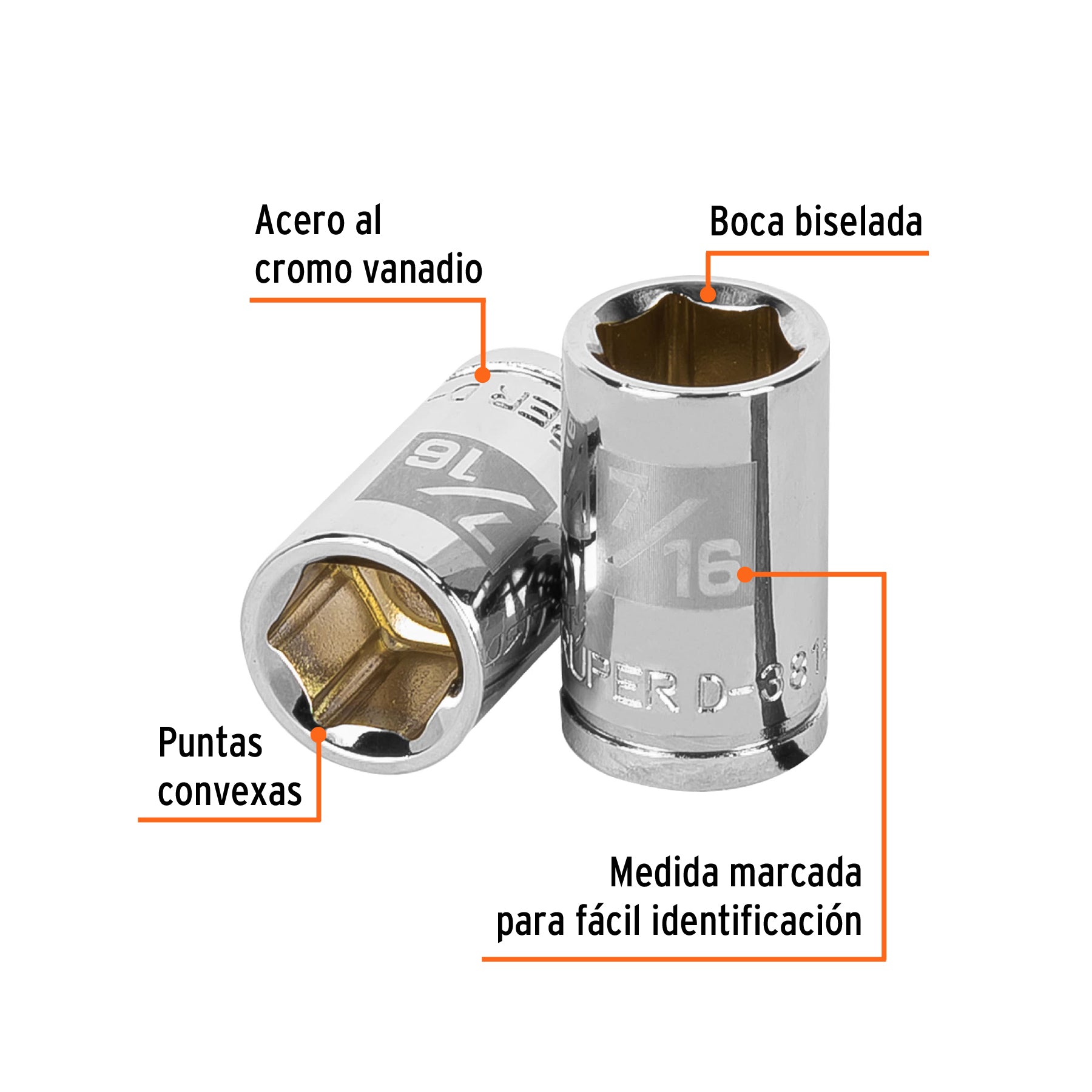 Dado de 7/16", 6 puntas, cuadro 3/8", TRUPER
