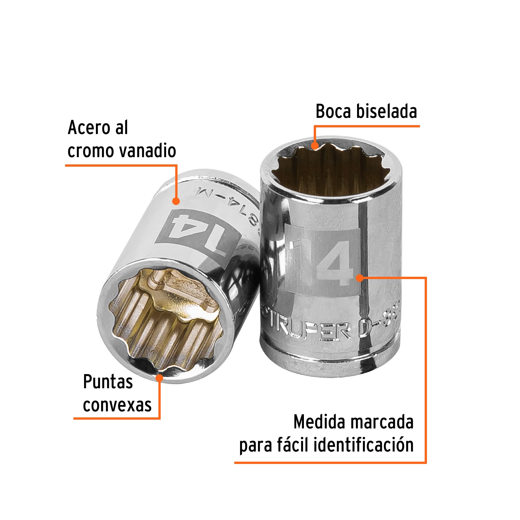 Dado de 14 mm, 12 puntas, cuadro 3/8", TRUPER