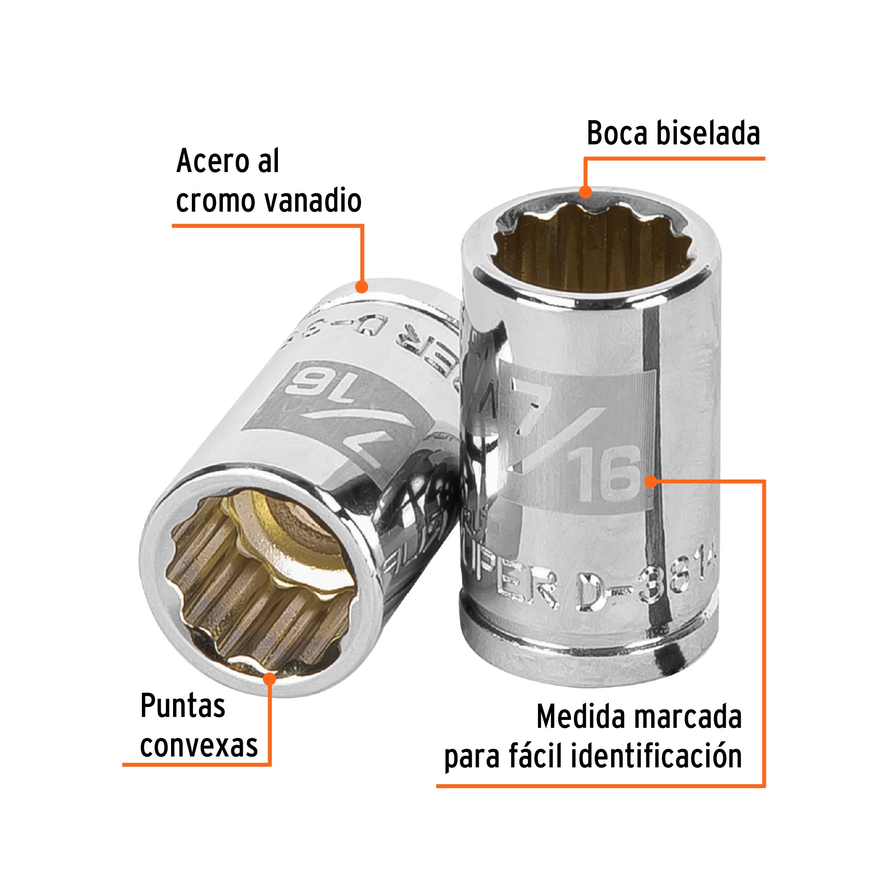 Dado de 7/16", 12 puntas, cuadro 3/8", TRUPER
