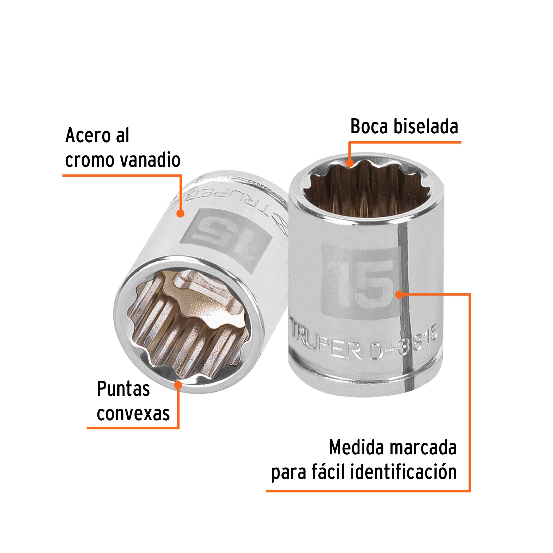 Dado de 15 mm, 12 puntas, cuadro 3/8", TRUPER