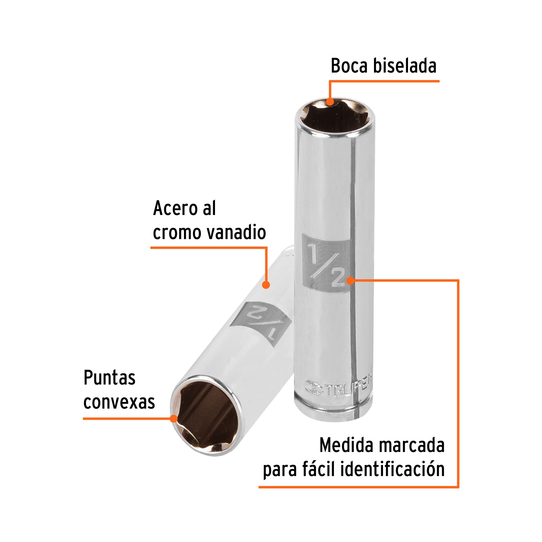 Dado largo de 1/2", 6 puntas, cuadro 3/8", TRUPER