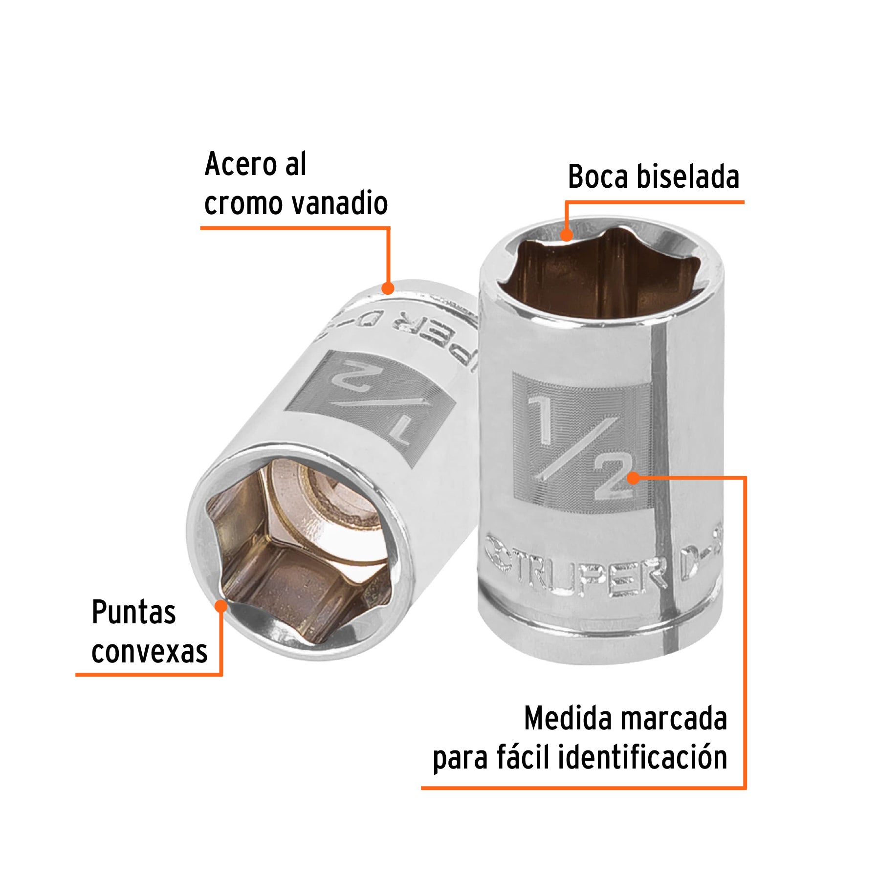 Dado de 1/2", 6 puntas, cuadro 3/8", TRUPER