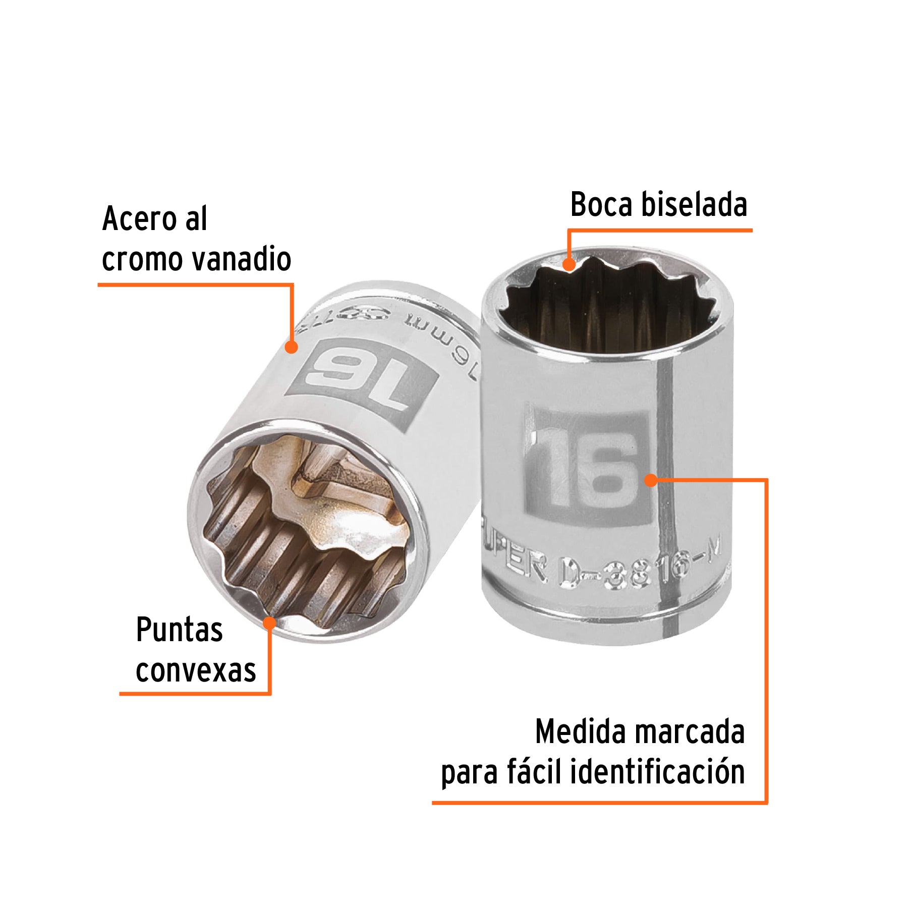Dado de 16 mm, 12 puntas, cuadro 3/8", TRUPER