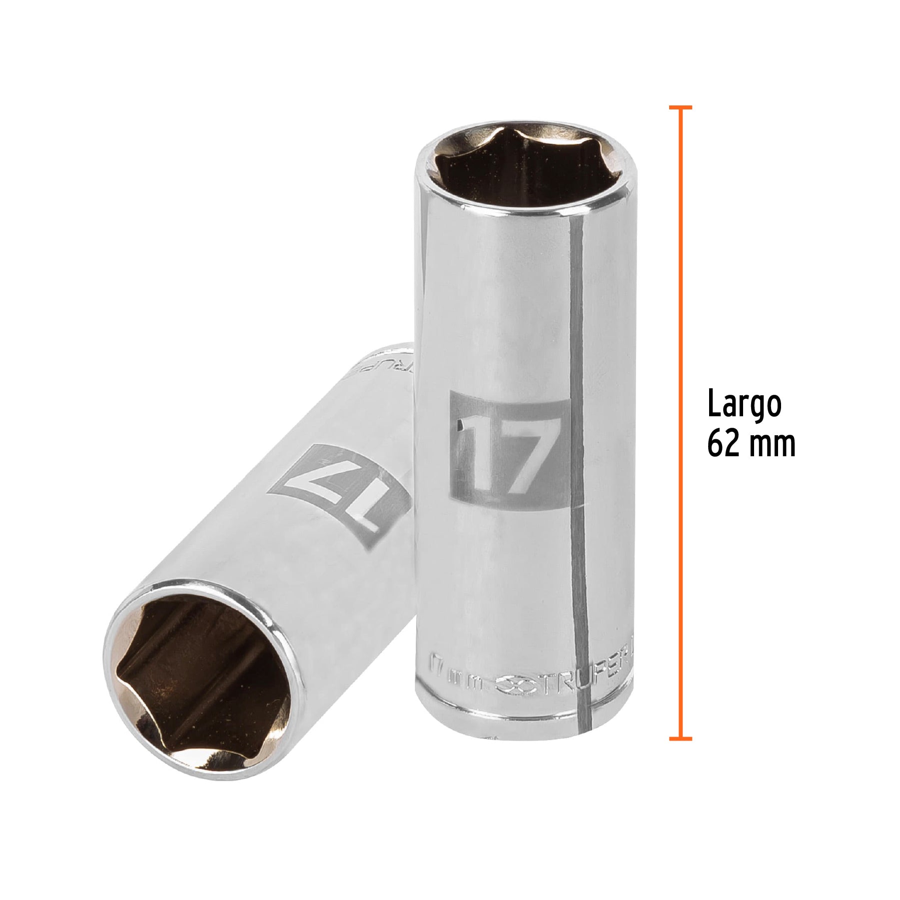 Dado largo de 17 mm, 6 puntas, cuadro 3/8", TRUPER