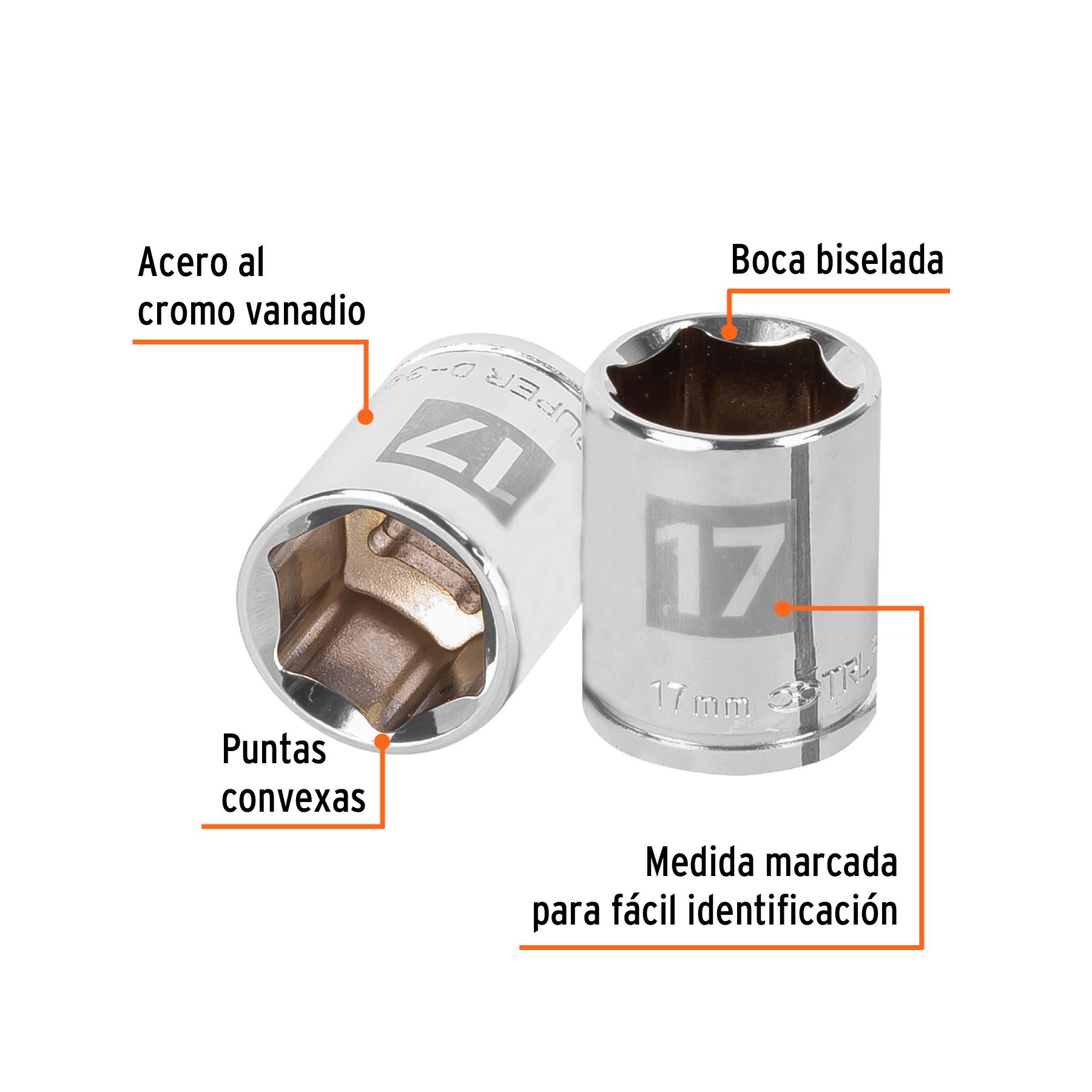 Dado de 17 mm, 6 puntas, cuadro 3/8", TRUPER