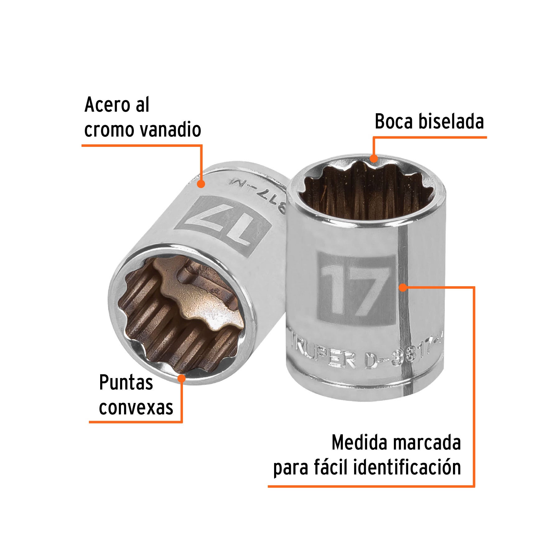 Dado de 17 mm, 12 puntas, cuadro 3/8", TRUPER