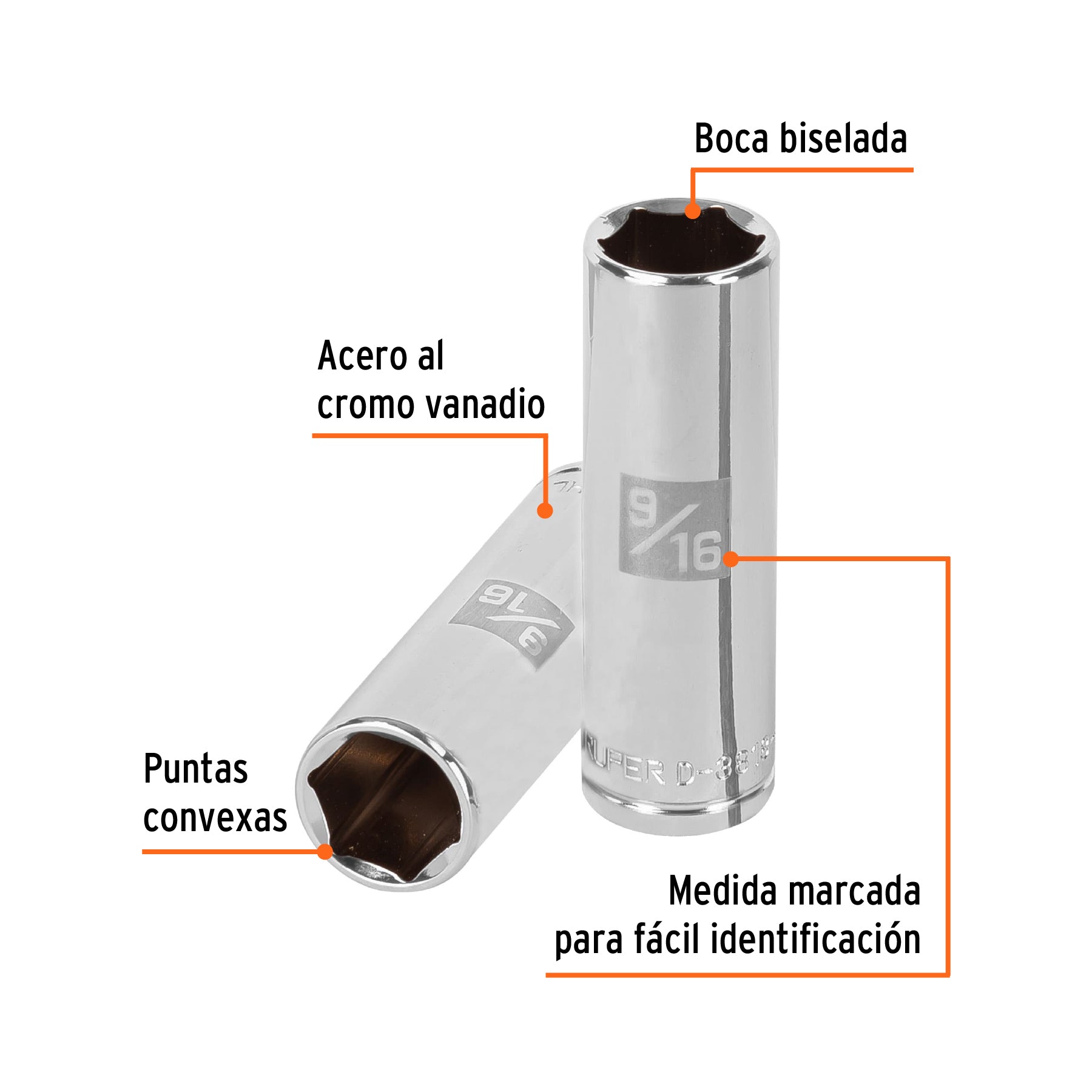 Dado largo de 9/16", 6 puntas, cuadro 3/8", TRUPER