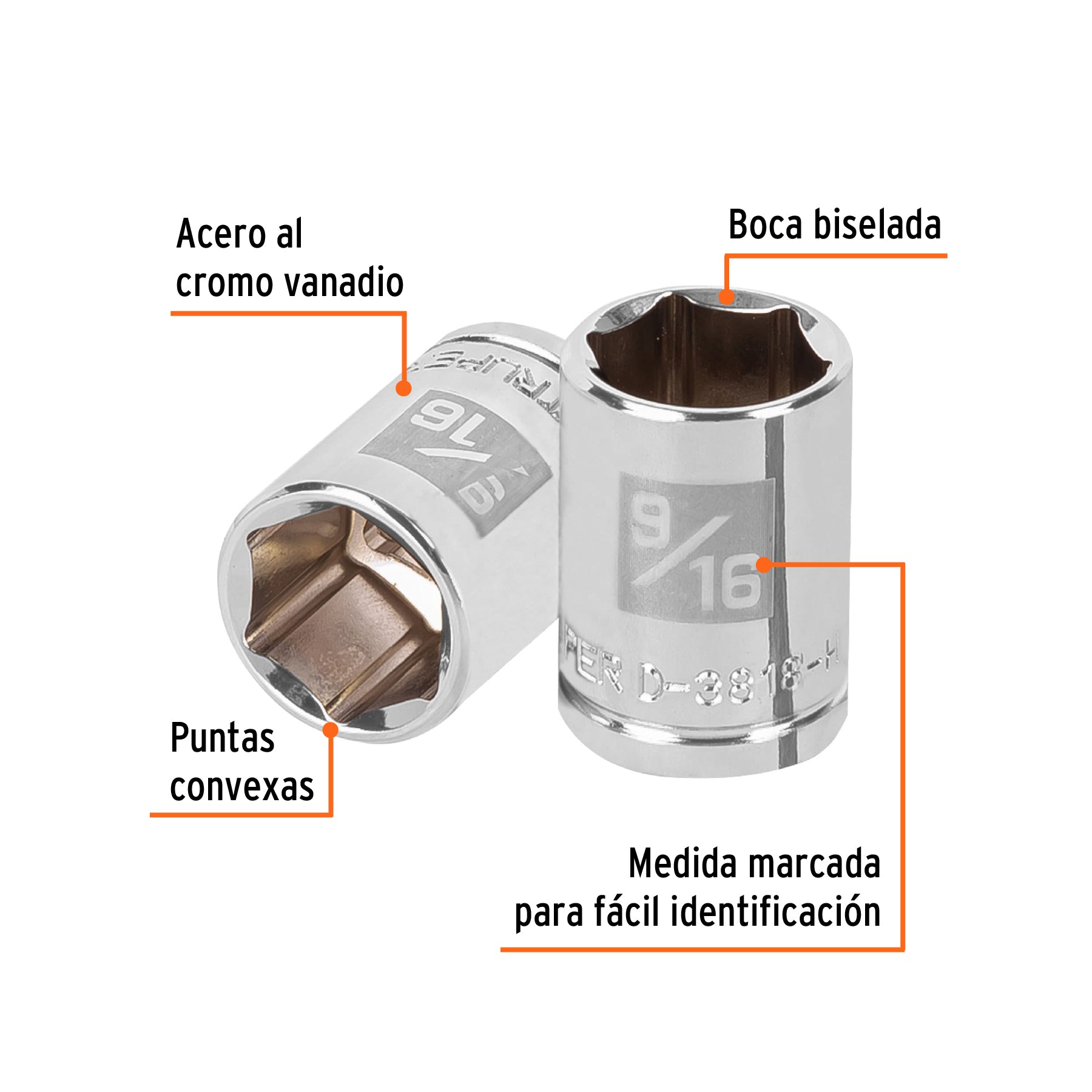 Dado de 9/16", 6 puntas, cuadro 3/8", TRUPER