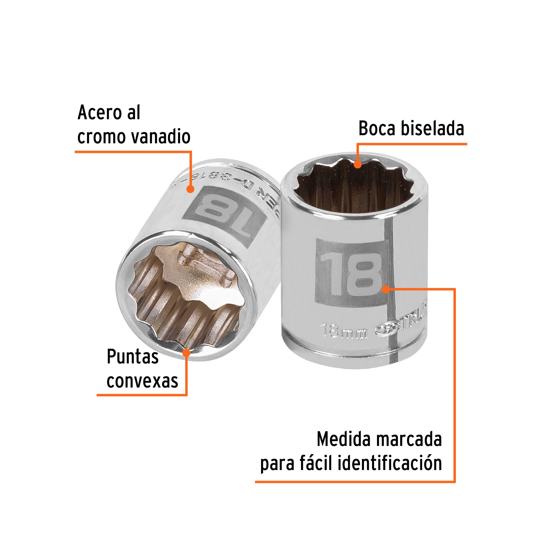Dado de 18 mm, 12 puntas, cuadro 3/8", TRUPER
