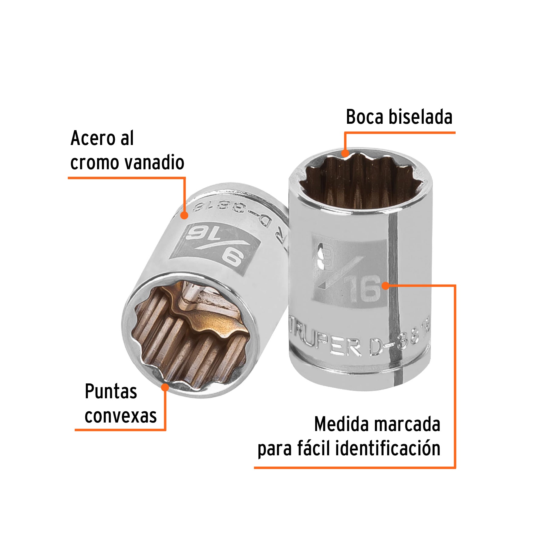 Dado de 9/16", 12 puntas, cuadro 3/8", TRUPER